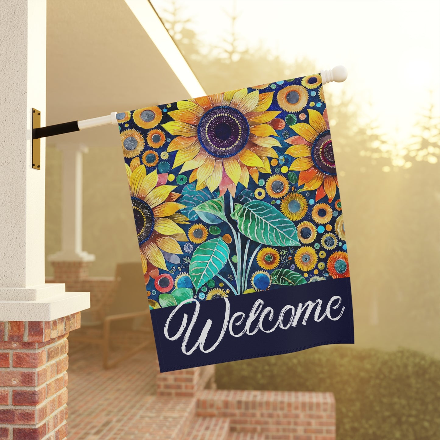 Funky Bright Sunflowers Welcome 2-Sided Garden & House Flag/Banner