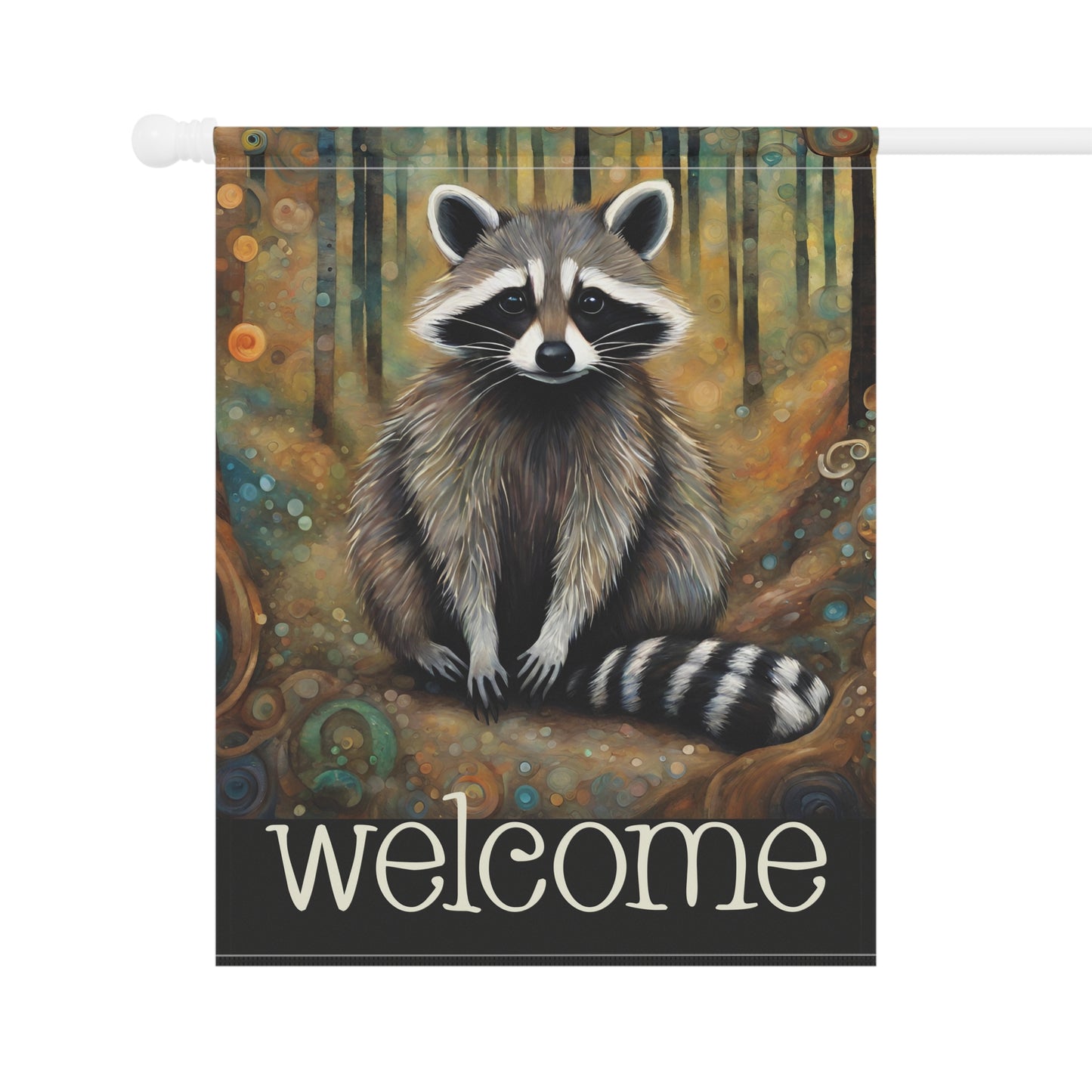 Mountain Forest Raccoon Welcome 2-Sided Garden & House Flag/Banner