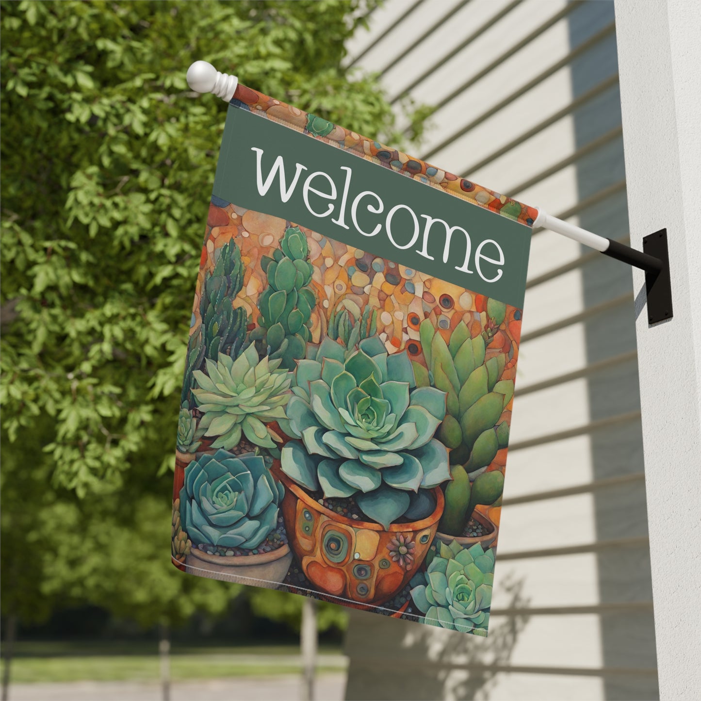 Succulents Welcome 2-Sided Garden & House Flag/Banner