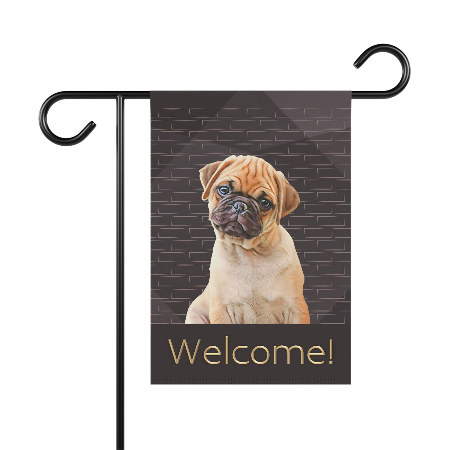 Pug Welcome on Brown 2-Sided Garden & House Flag/Banner