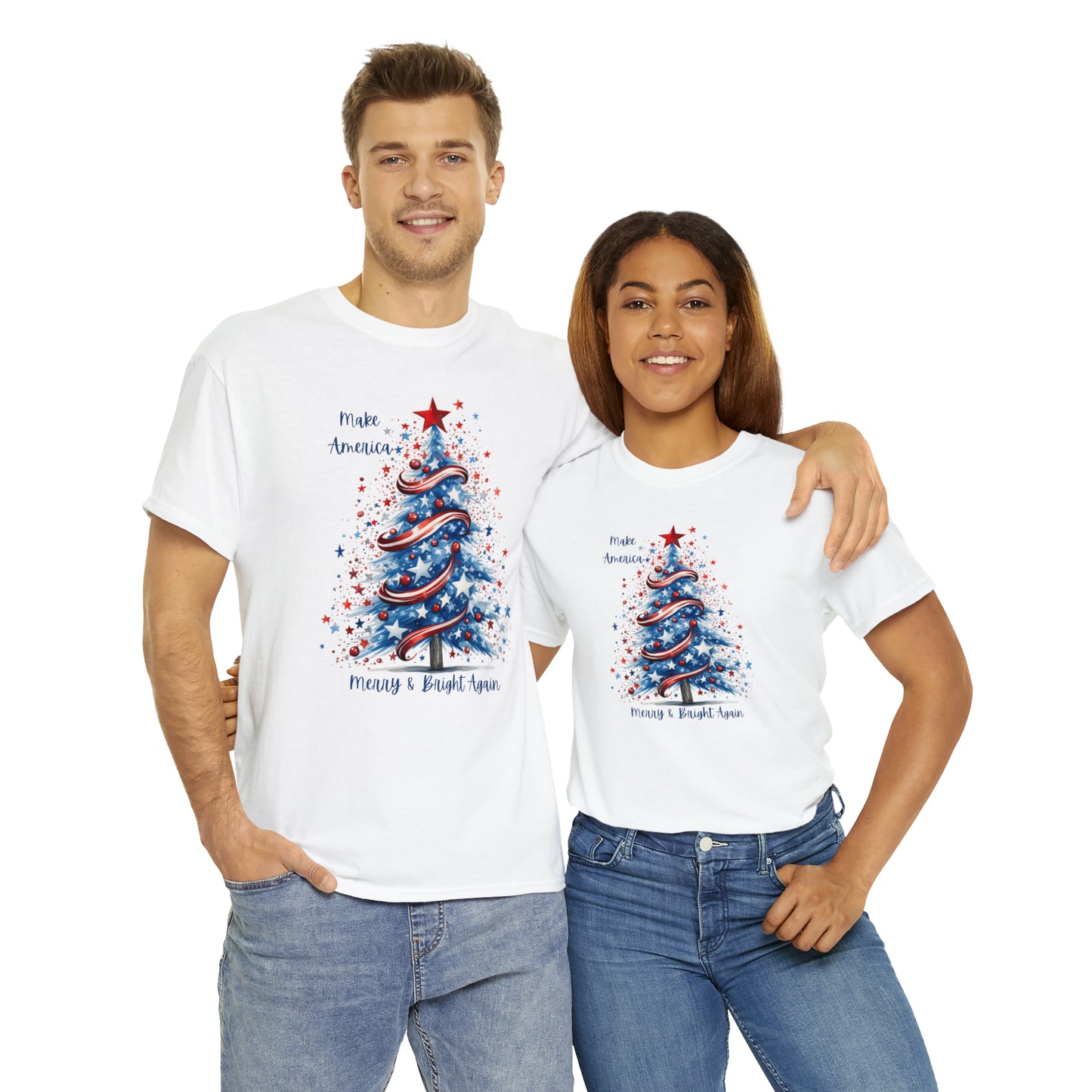 Patriotic Tree Make America Merry & Bright Again Unisex Heavy Cotton Tee