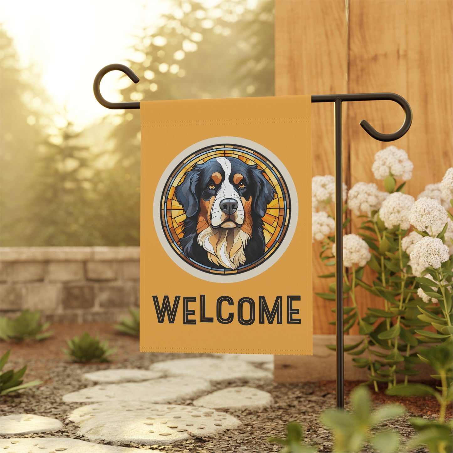 Bernese Mountain Dog Welcome 2-Sided Garden & House Flag/Banner