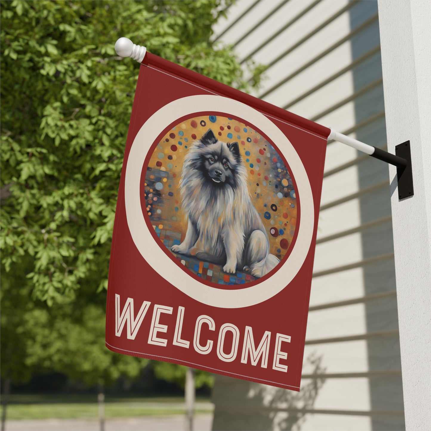 Keeshond Welcome 2-Sided Garden & House Flag/Banner