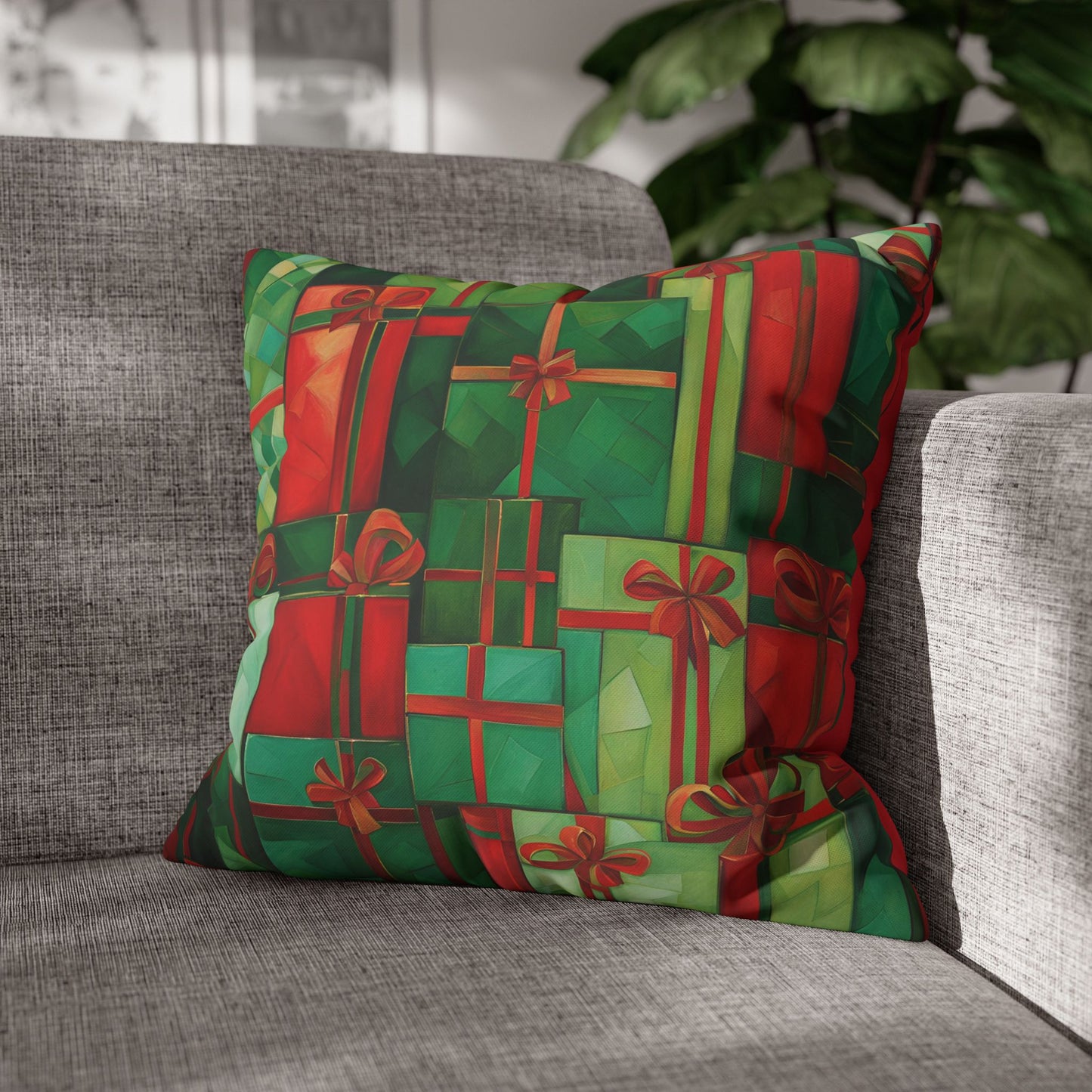 All Wrapped Up Holiday Square Poly Canvas Pillowcase