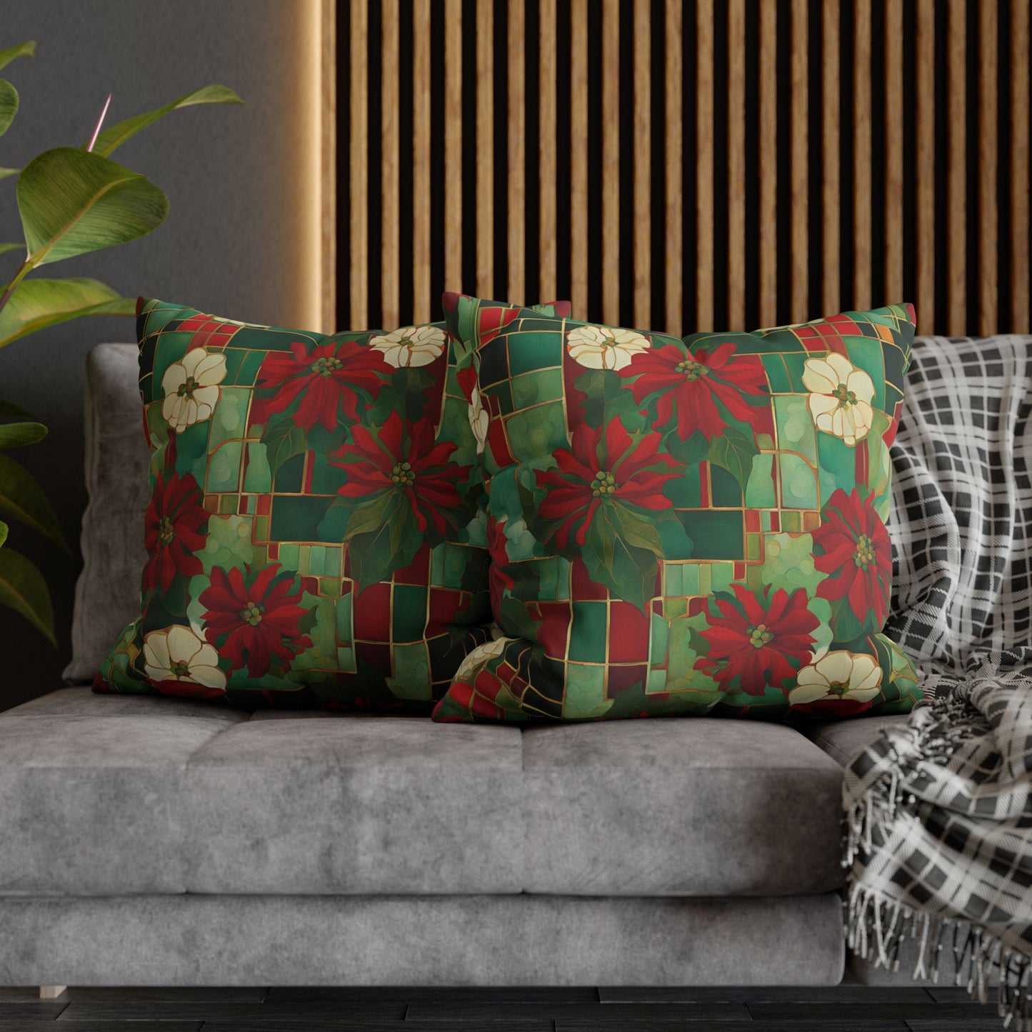 Jo's Poinsettias Square Poly Canvas Pillowcase