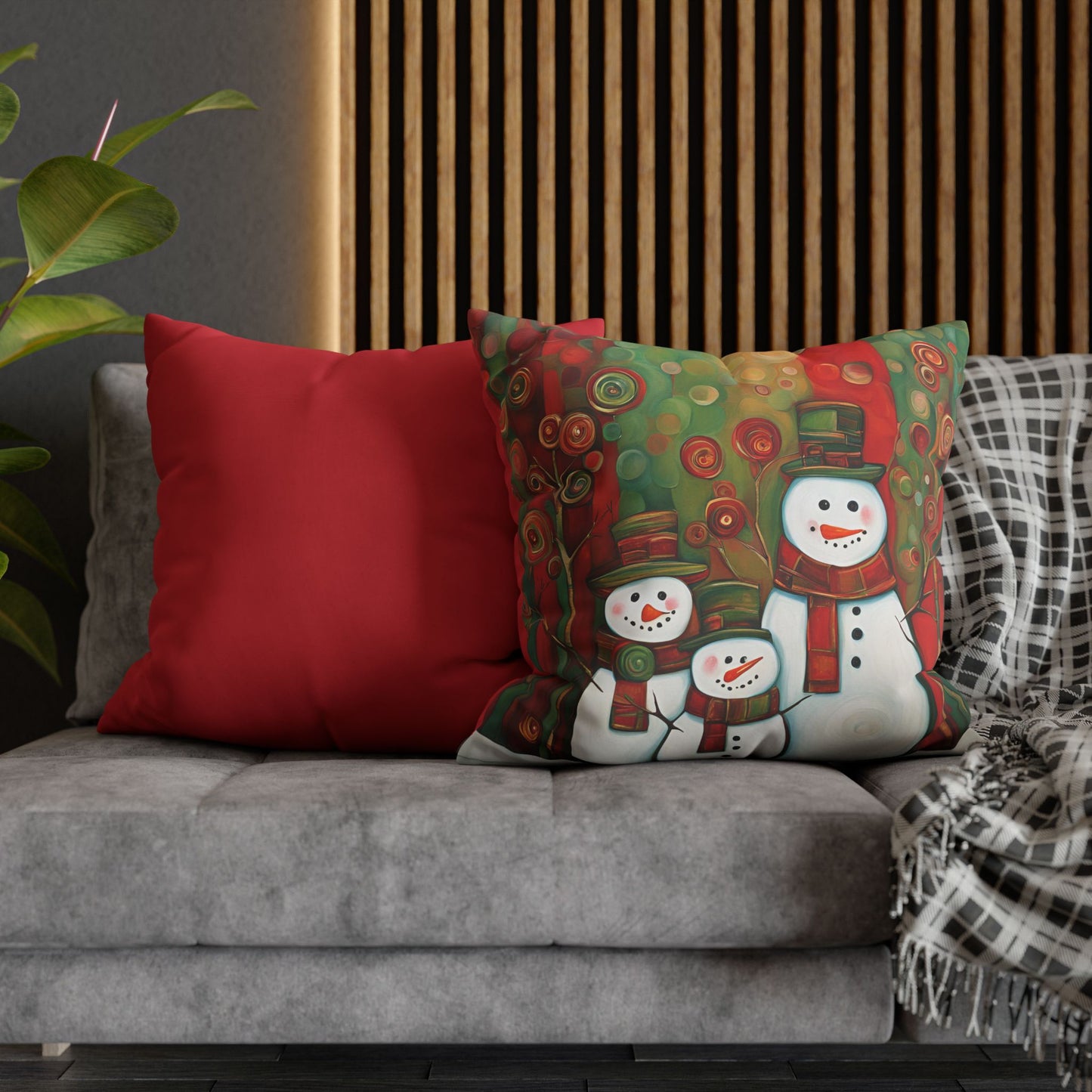 Snowman Family Square Poly Canvas Pillowcase