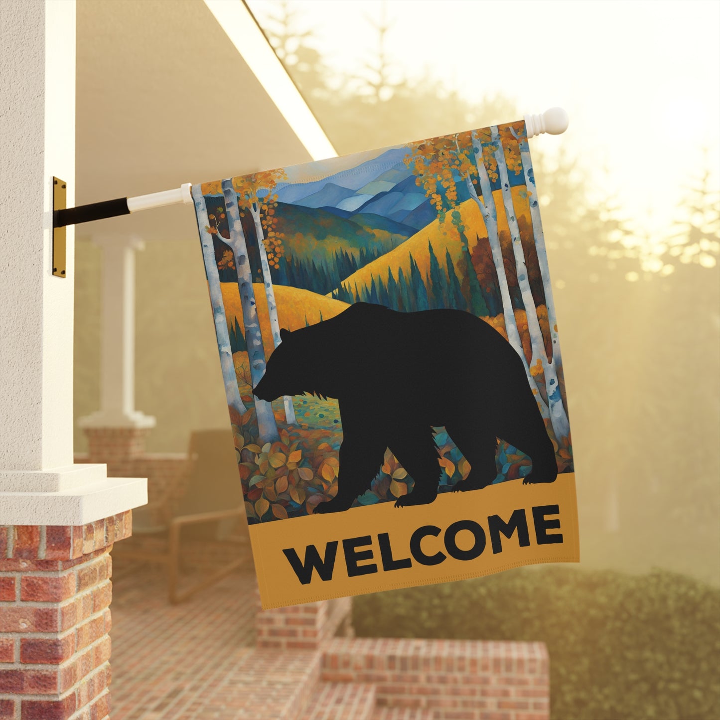 Grizzly Bear Silhouette Welcome 2-Sided Garden & House Flag/Banner