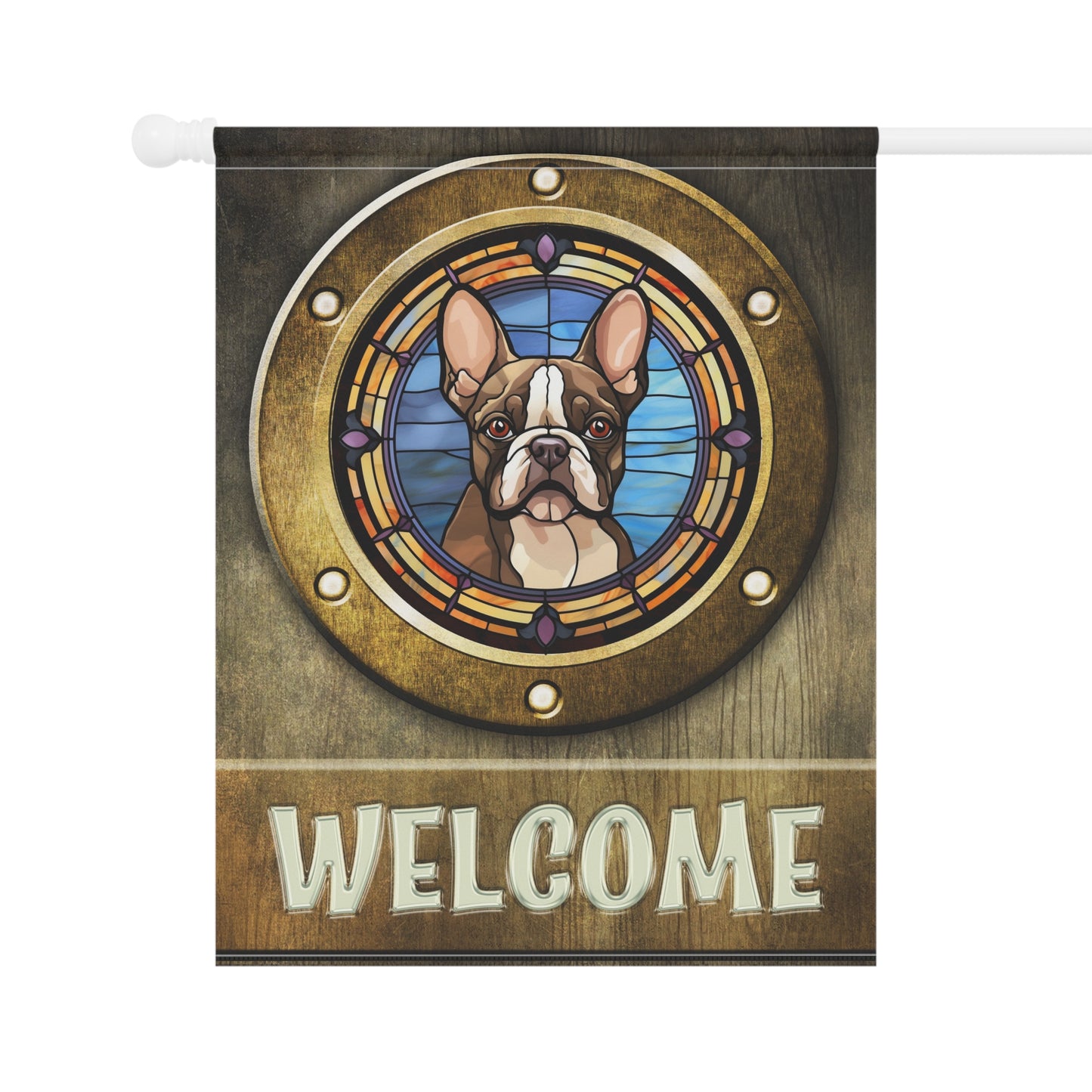 Boston Terrier in Port Hole Welcome 2-Sided Garden & House Flag/Banner