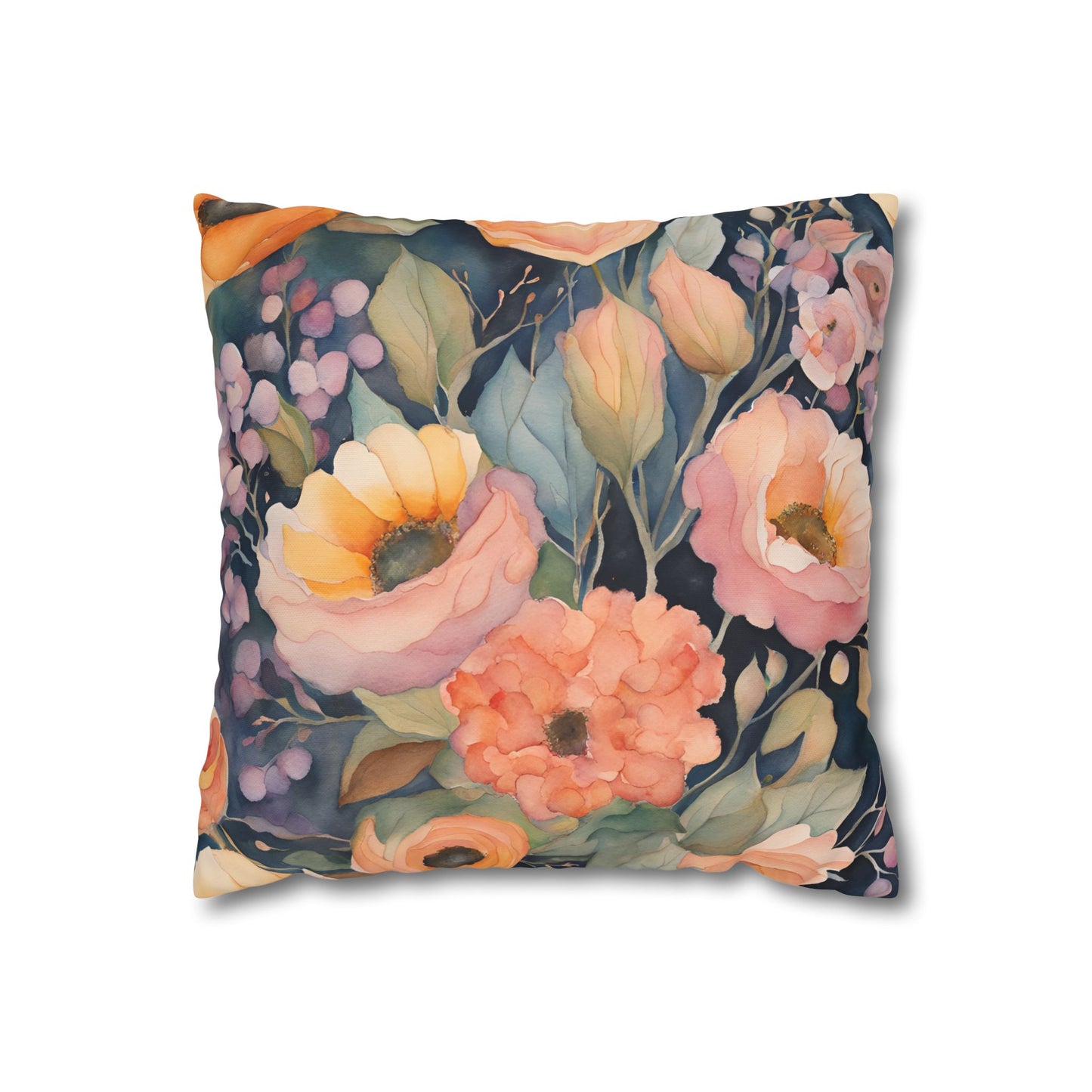 Charline Watercolor Floral Square Poly Canvas Pillowcase