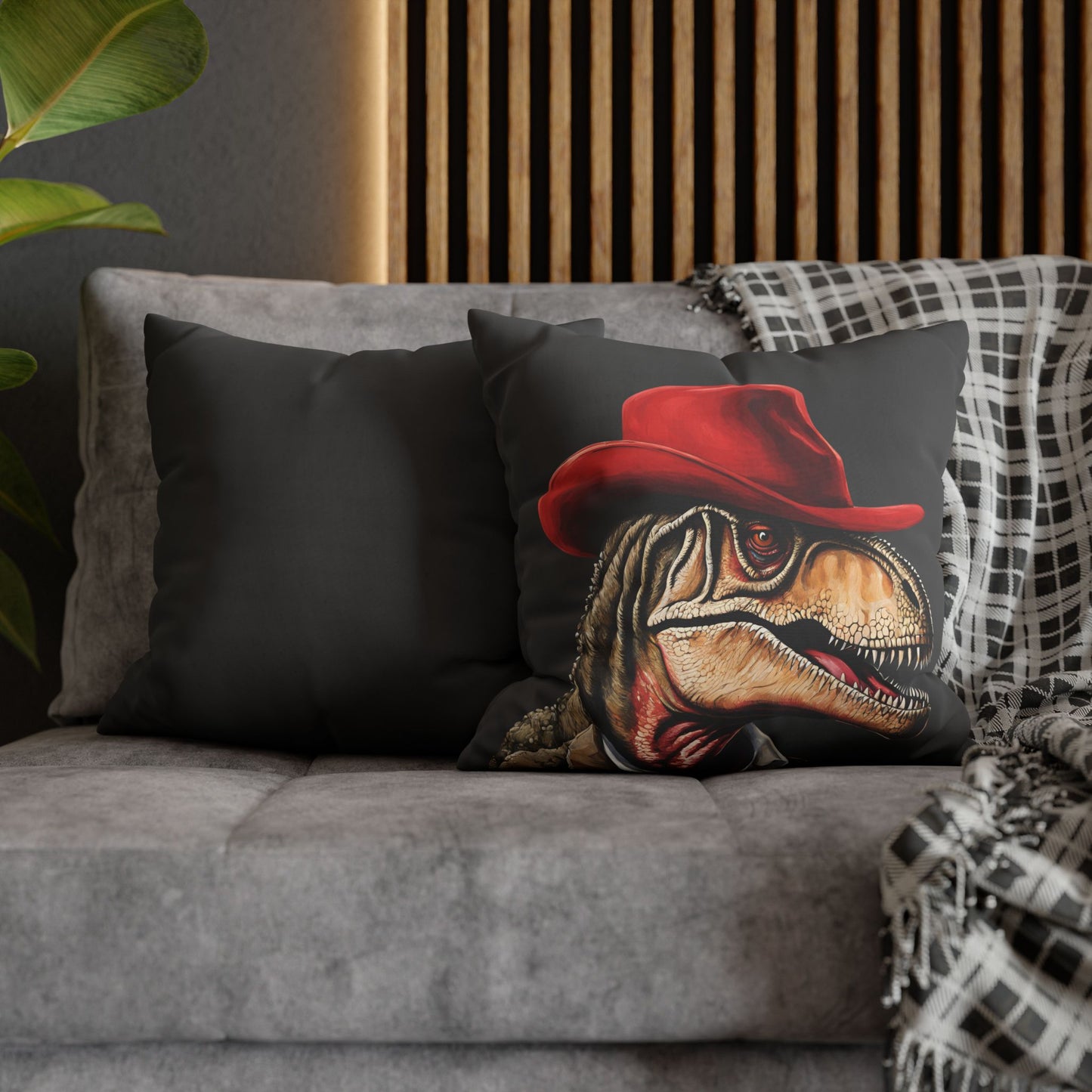 Red Hat T-Rex Square Poly Canvas Pillowcase