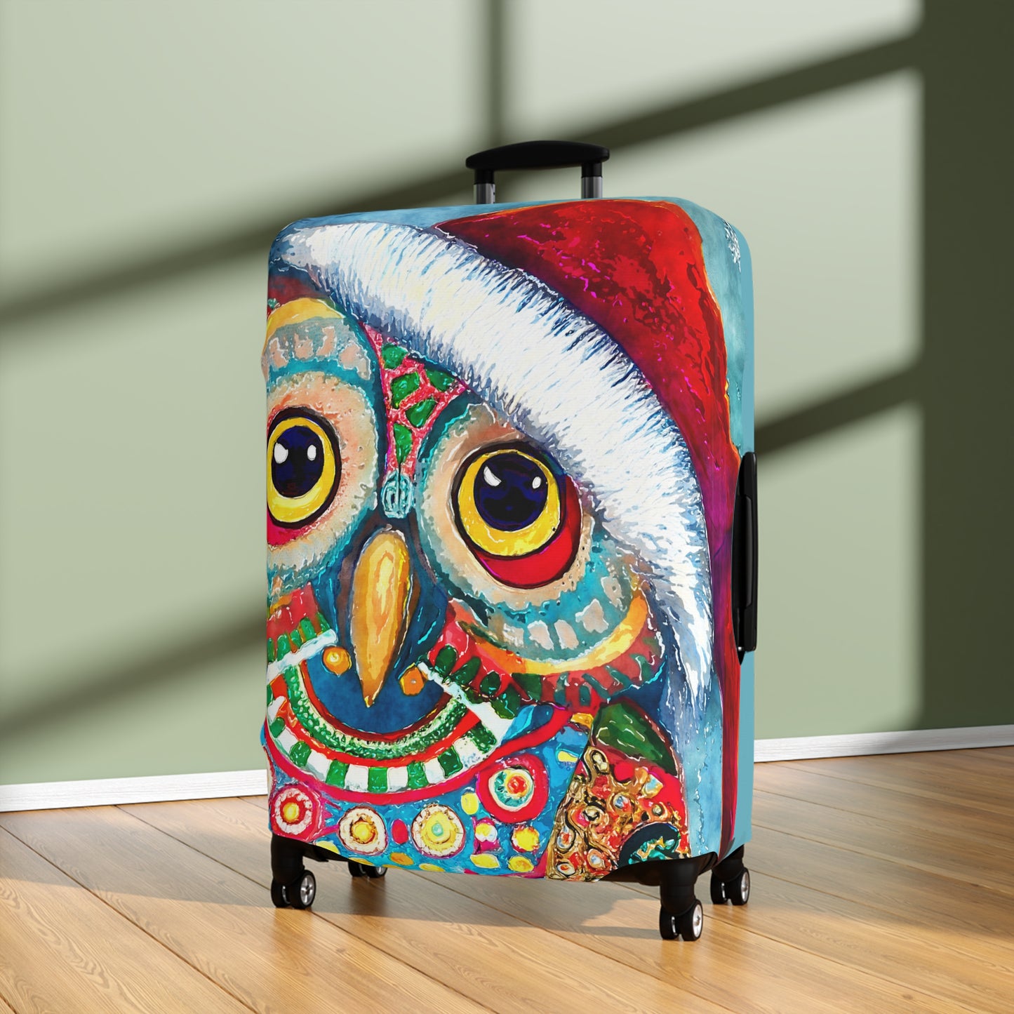 Owl in Santa Hat Christmas Art Luggage Cover