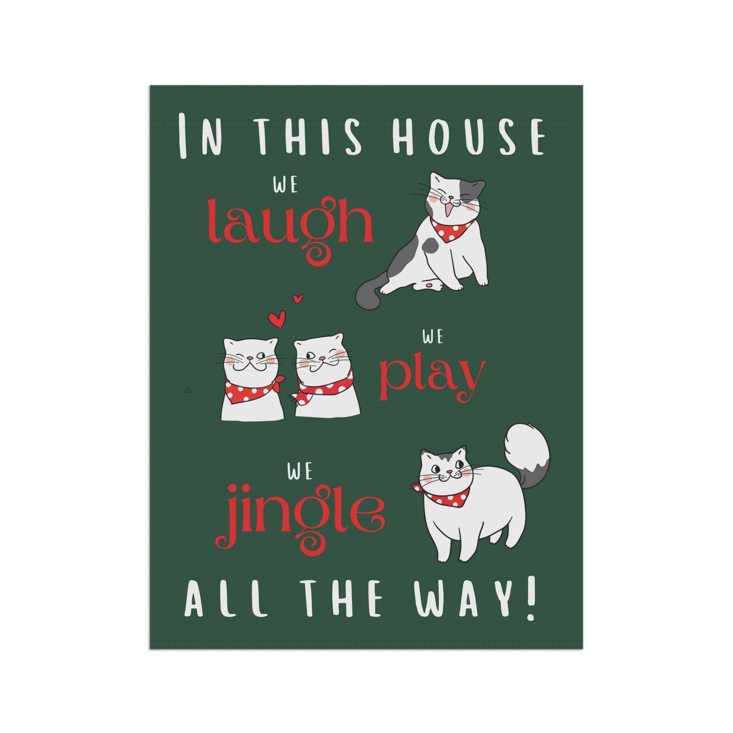 Laugh Play Jingle All the Way Cats on Green Christmas 2-Sided Garden & House Flag/Banner