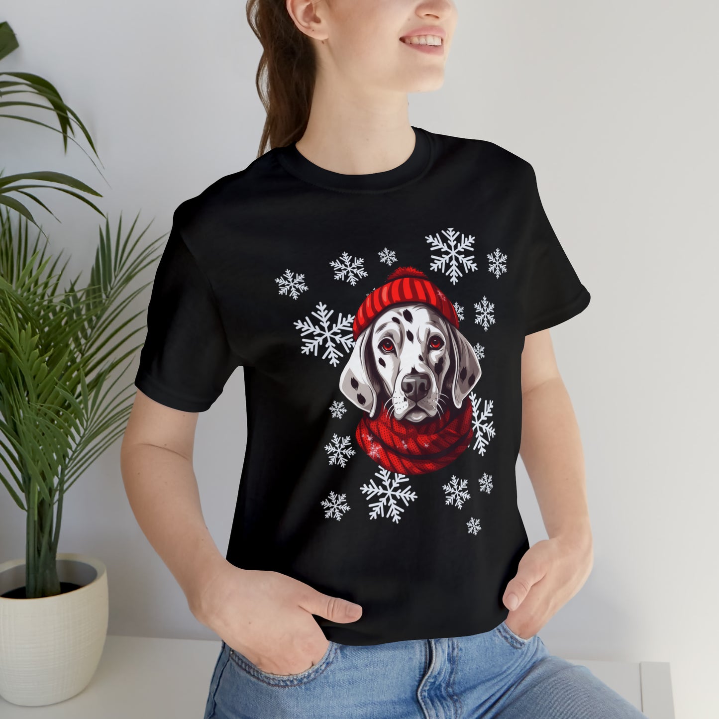 Dalmatian in Hat & Scarf Unisex Jersey Short Sleeve Tee