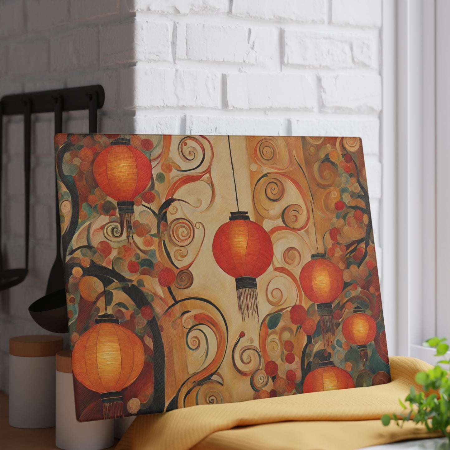 Lanterns & Swirls Tempered Glass Cutting Board