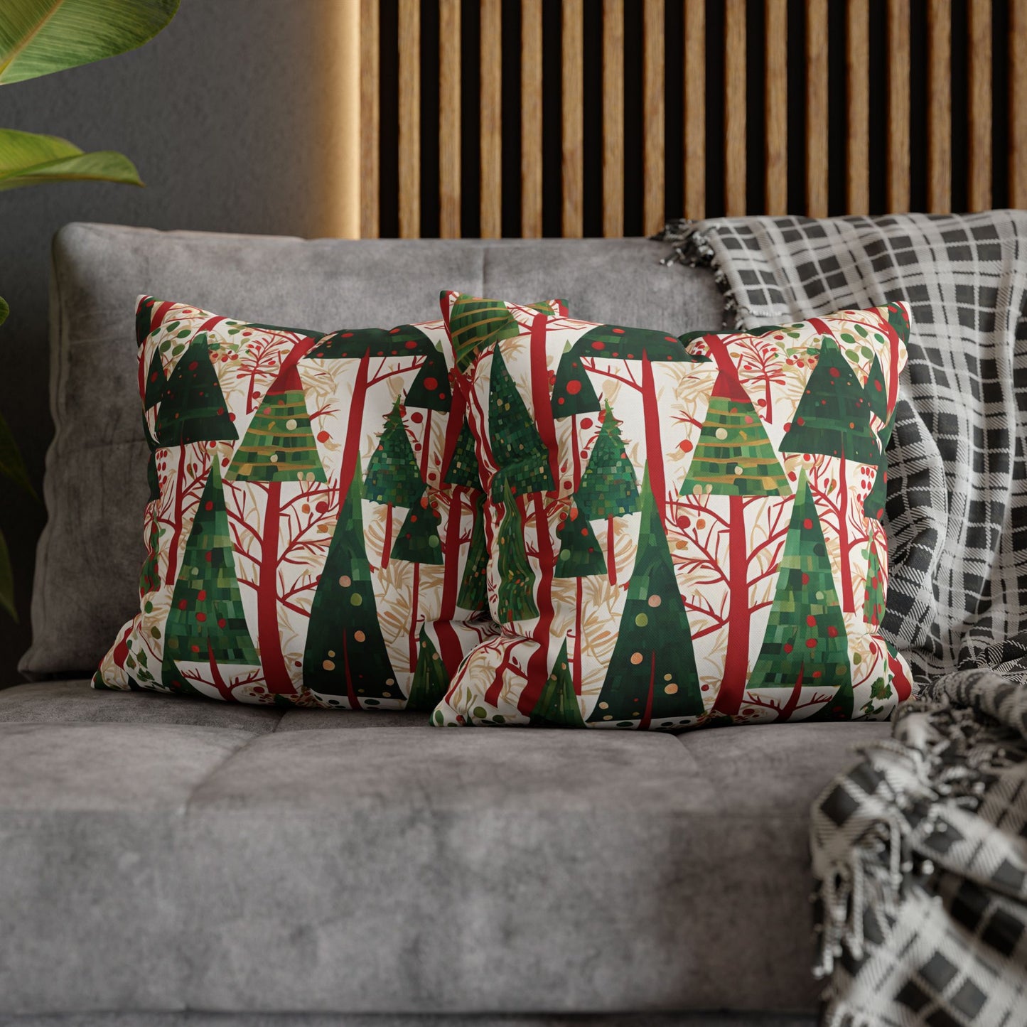 Modern Christmas Trees Square Poly Canvas Pillowcase