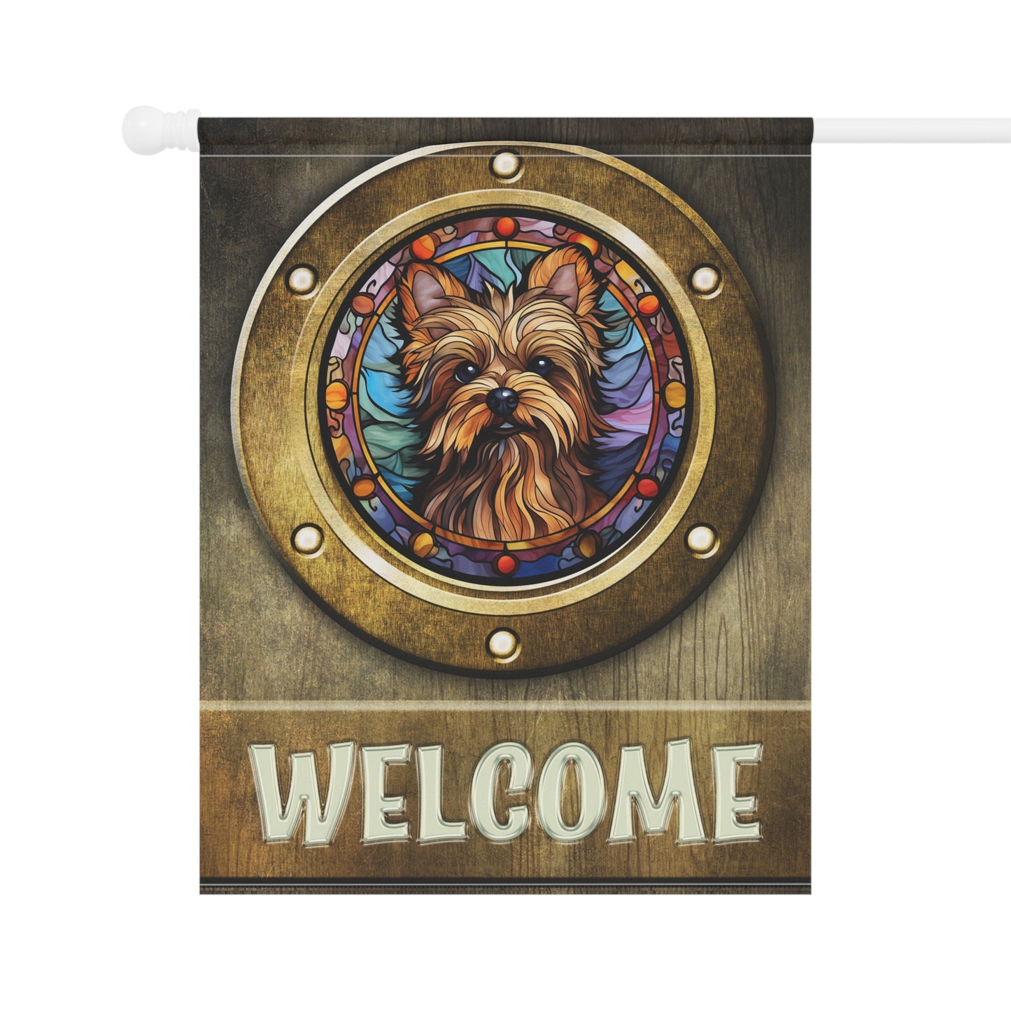 Yorkshire Terrier in Port Hole Welcome Yorkie 2-Sided Garden & House Flag/Banner