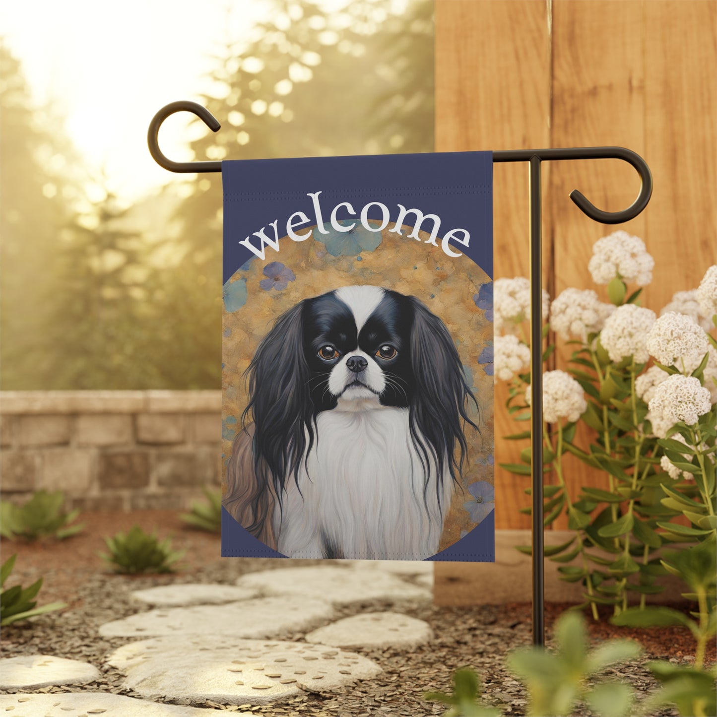 Japanese Chin Welcome 2-Sided Garden & House Flag/Banner