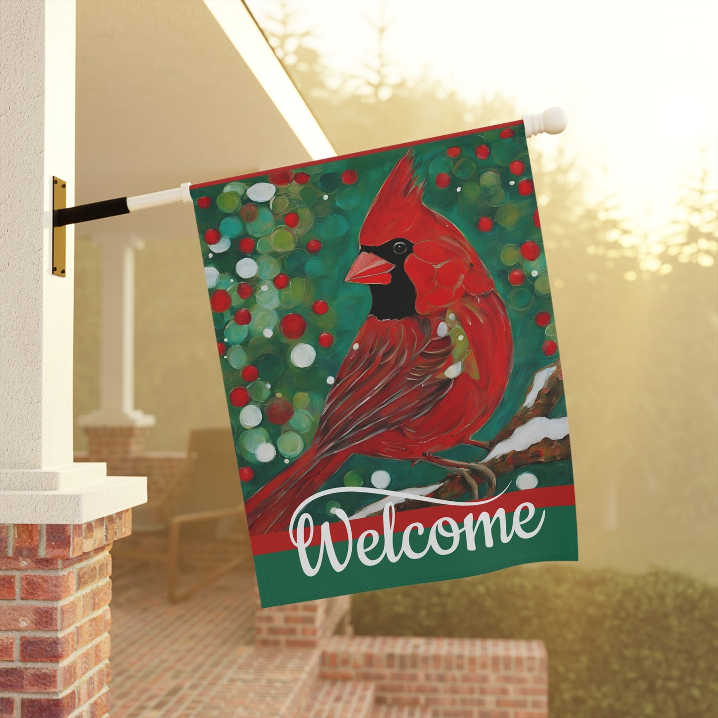 Bright Cardinal Welcome 2-Sided Garden & House Flag/Banner