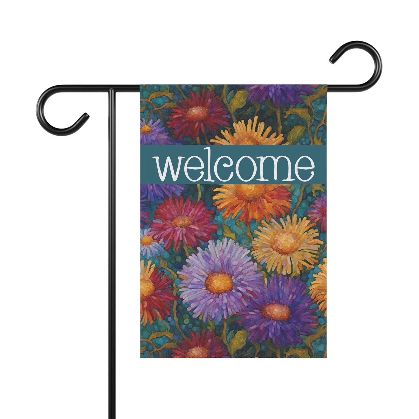 Colorful Asters Welcome 2-Sided Garden & House Flag/Banner