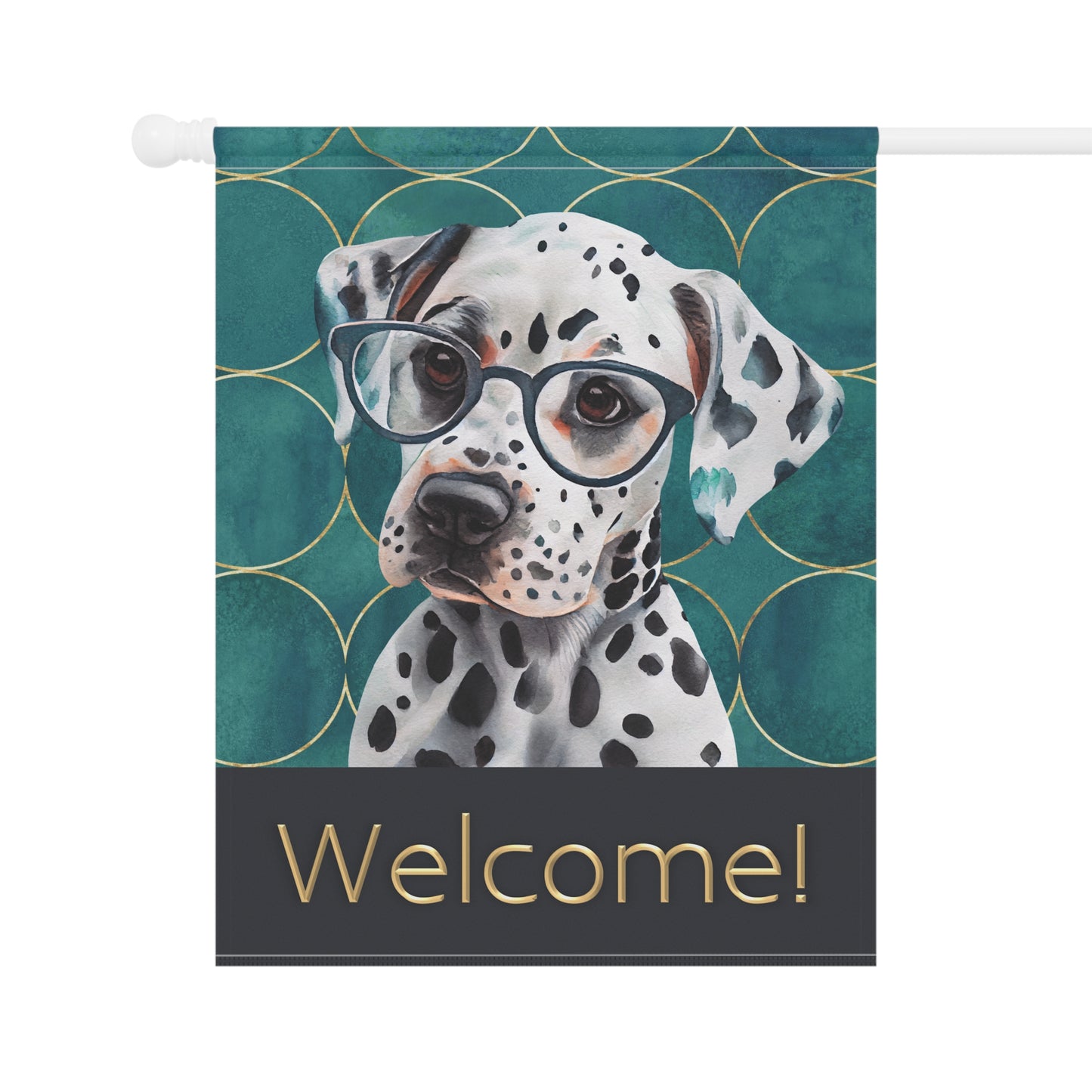 Dalmatian in Glasses Welcome 2-Sided Garden & House Flag/Banner