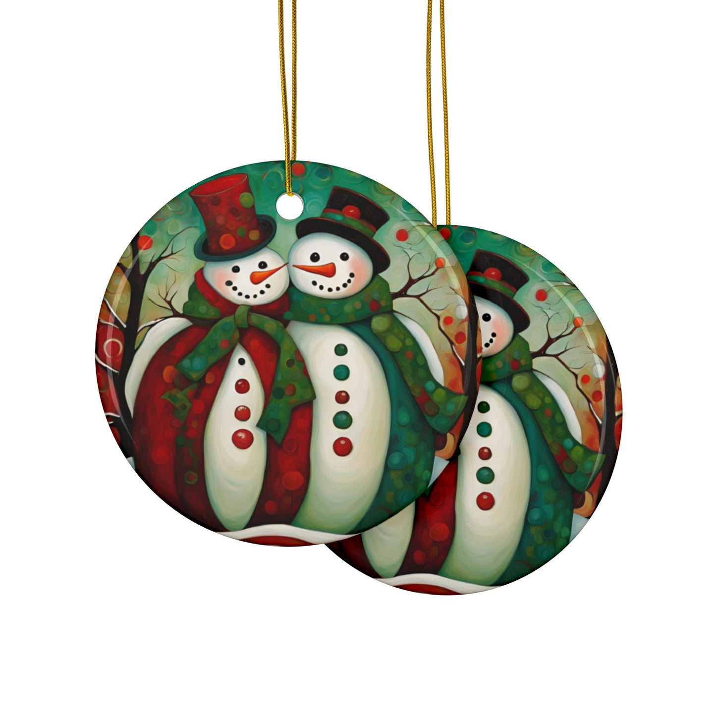 Mr. & Mrs. Snowman 3" Ceramic Ornaments, 2-Side Print, (1pc, 10pcs)