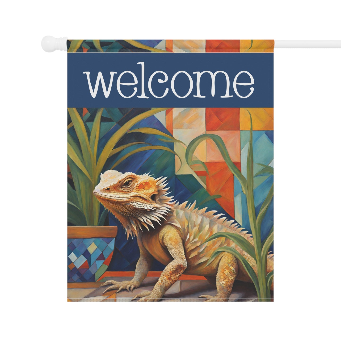 Patio Visitor Bearded Dragon Welcome 2-Sided Garden & House Flag/Banner