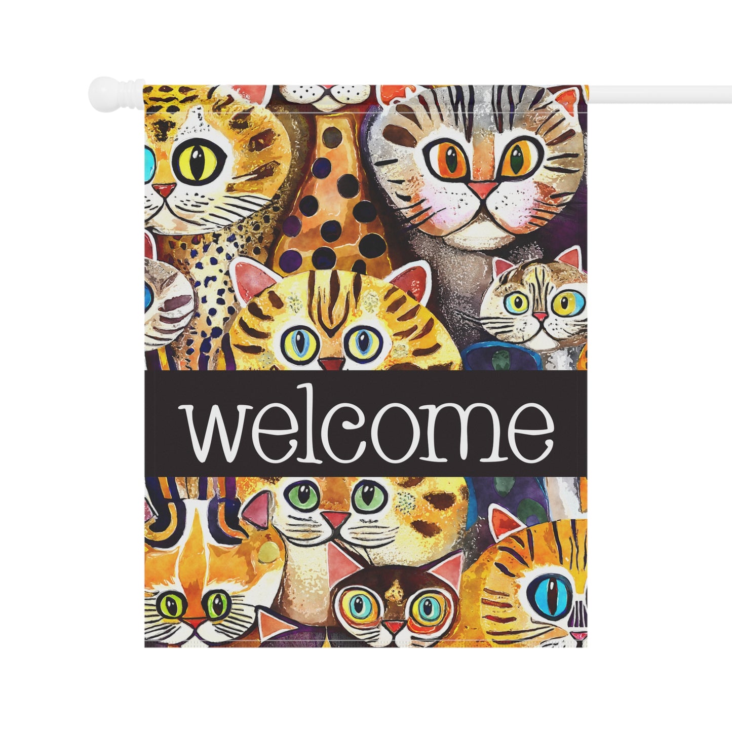 Funky Cats A Plenty Welcome 2-Sided Garden & House Flag/Banner