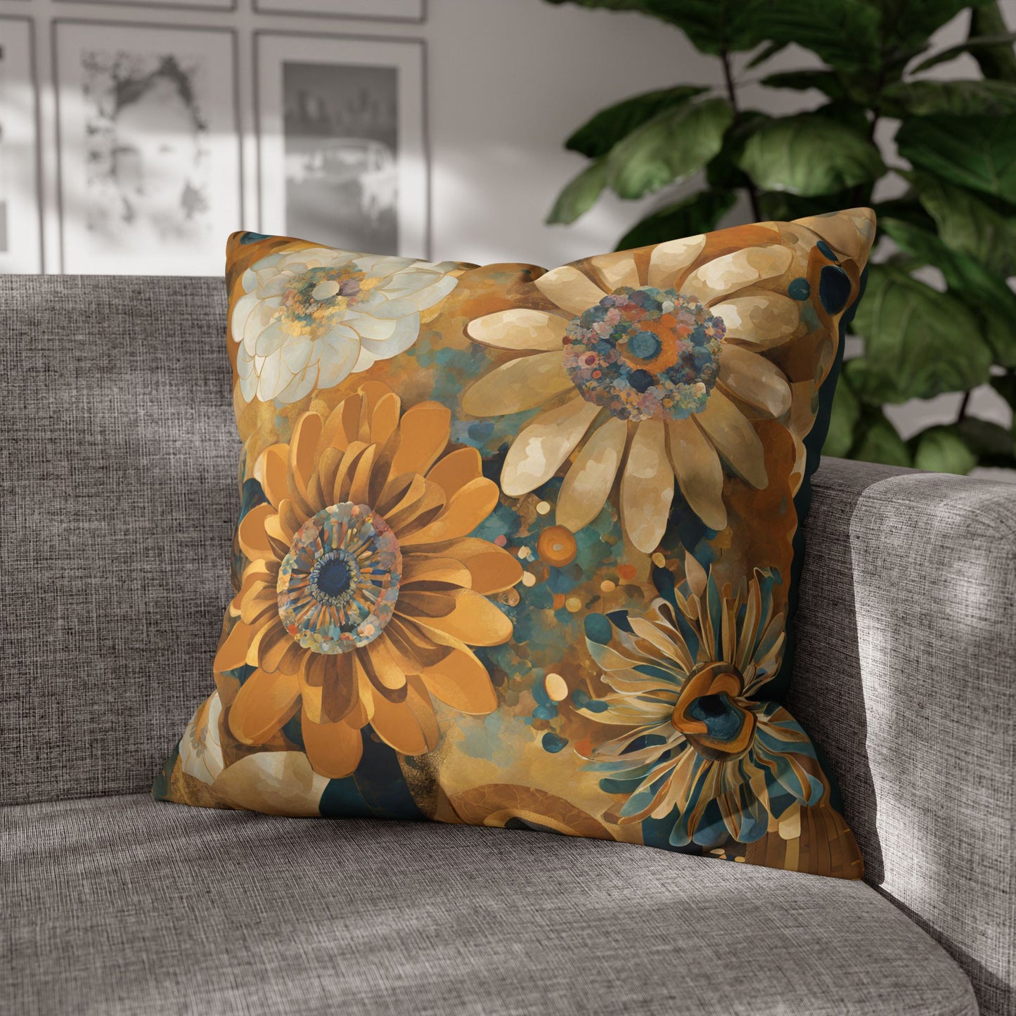 Turnkey Floral Square Poly Canvas Pillowcase