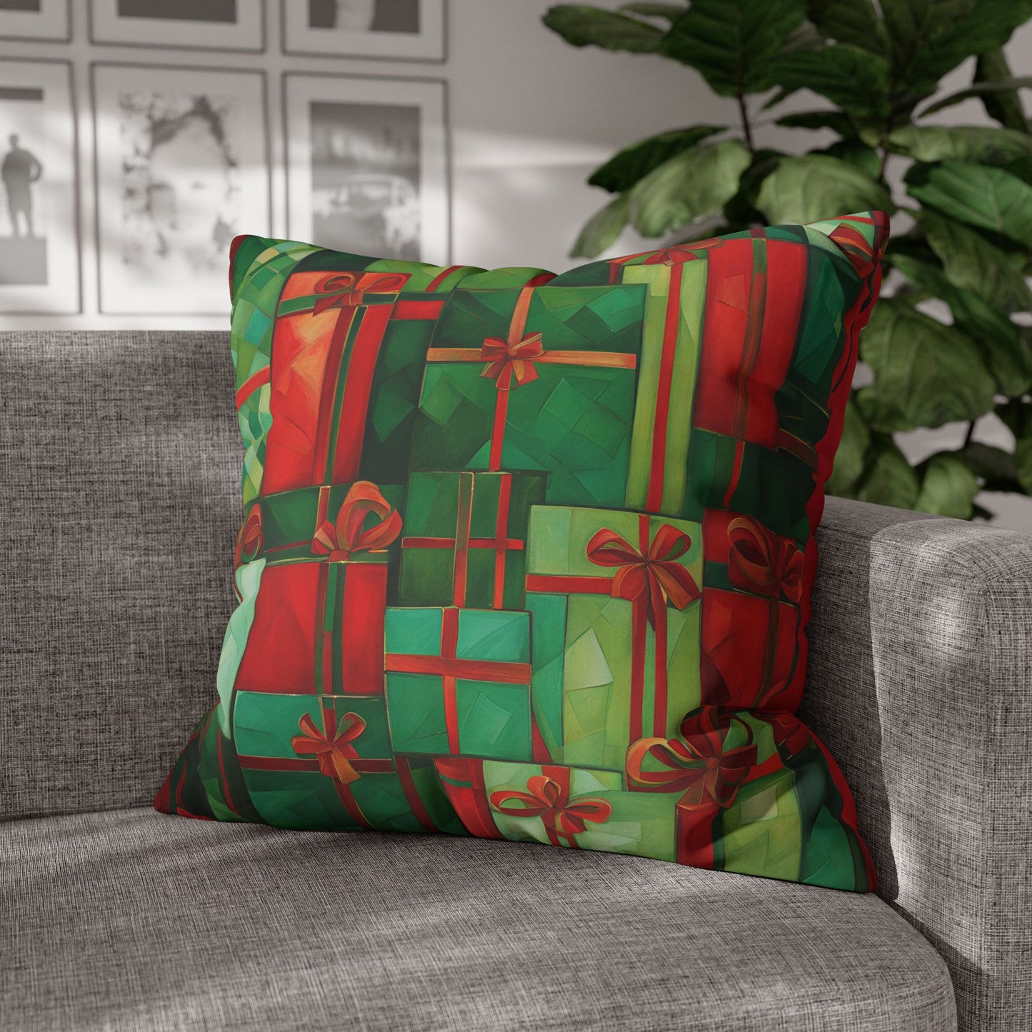 All Wrapped Up Holiday Square Poly Canvas Pillowcase