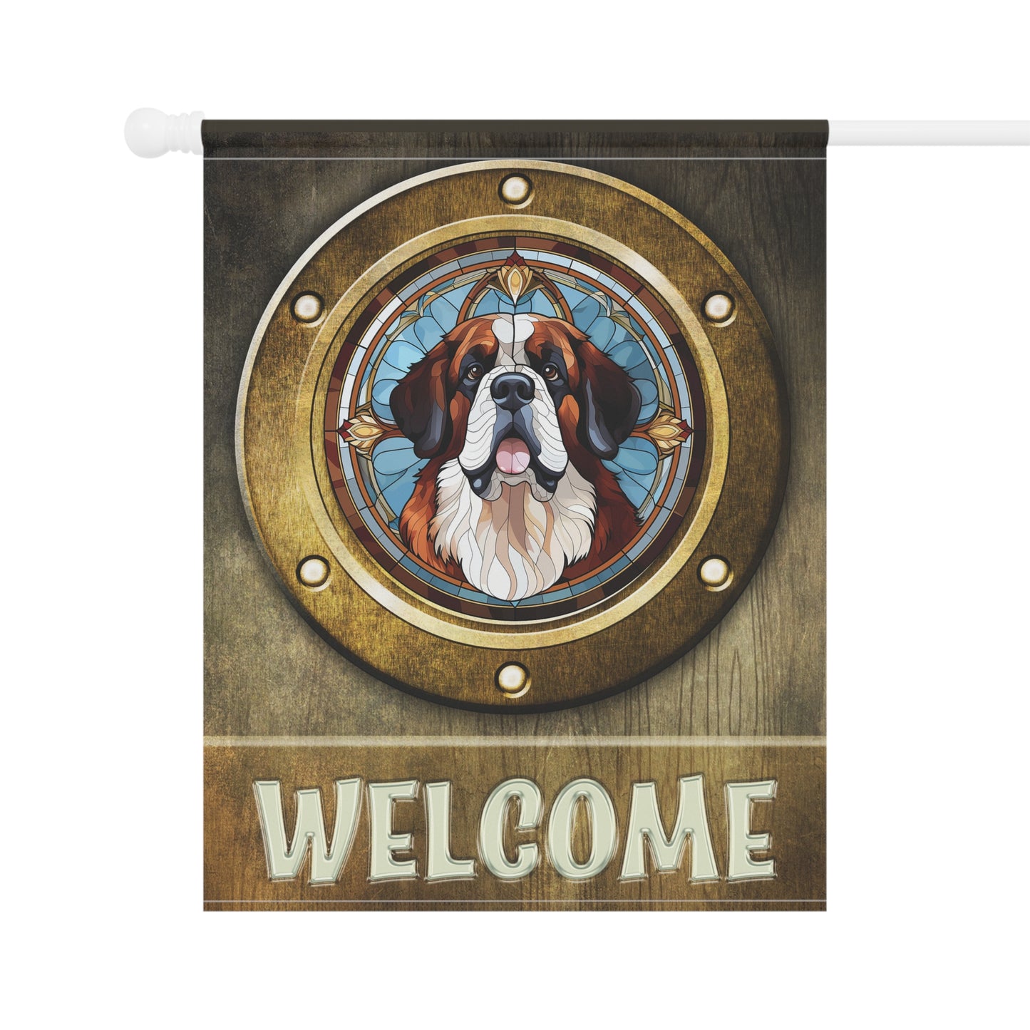 Saint Bernard in Port Hole Welcome 2- Sided Garden & House Flag/Banner