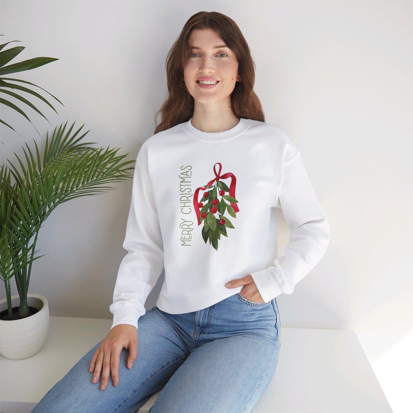 Merry Christmas Mistletoe Unisex Heavy Blend™ Crewneck Sweatshirt