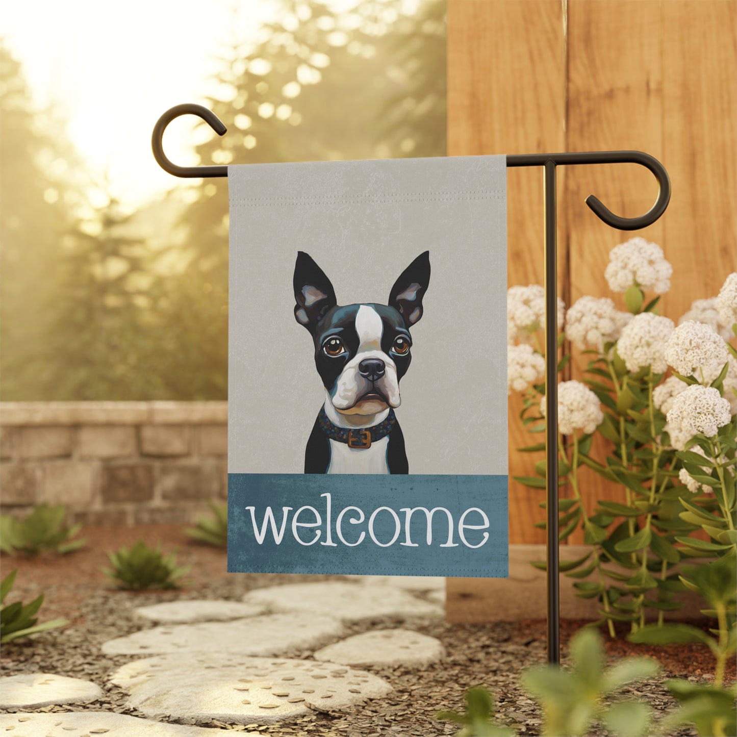 Boston Terrier Welcome 2-Sided Garden & House Flag/Banner