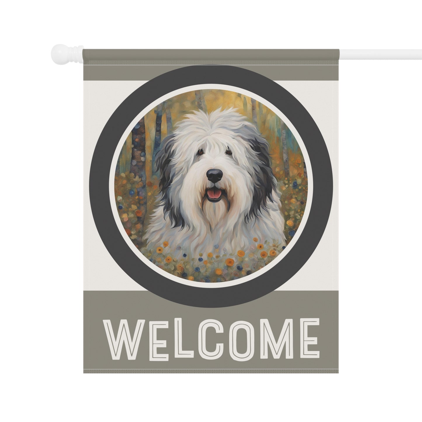 Old English Sheepdog Welcome 2-Sided Garden & House Flag/Banner