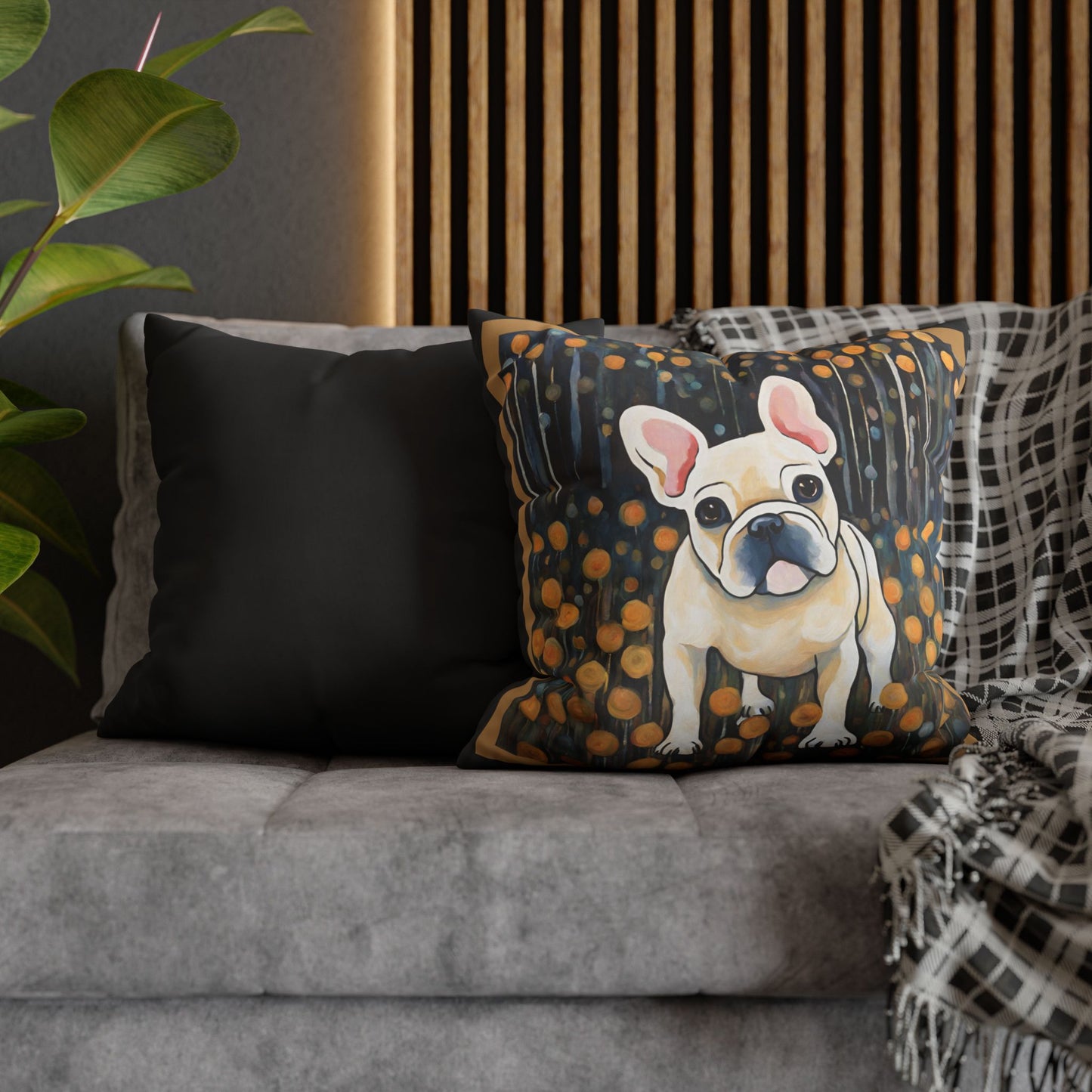 Have a Seat Frenchie Square Poly Canvas Pillowcase