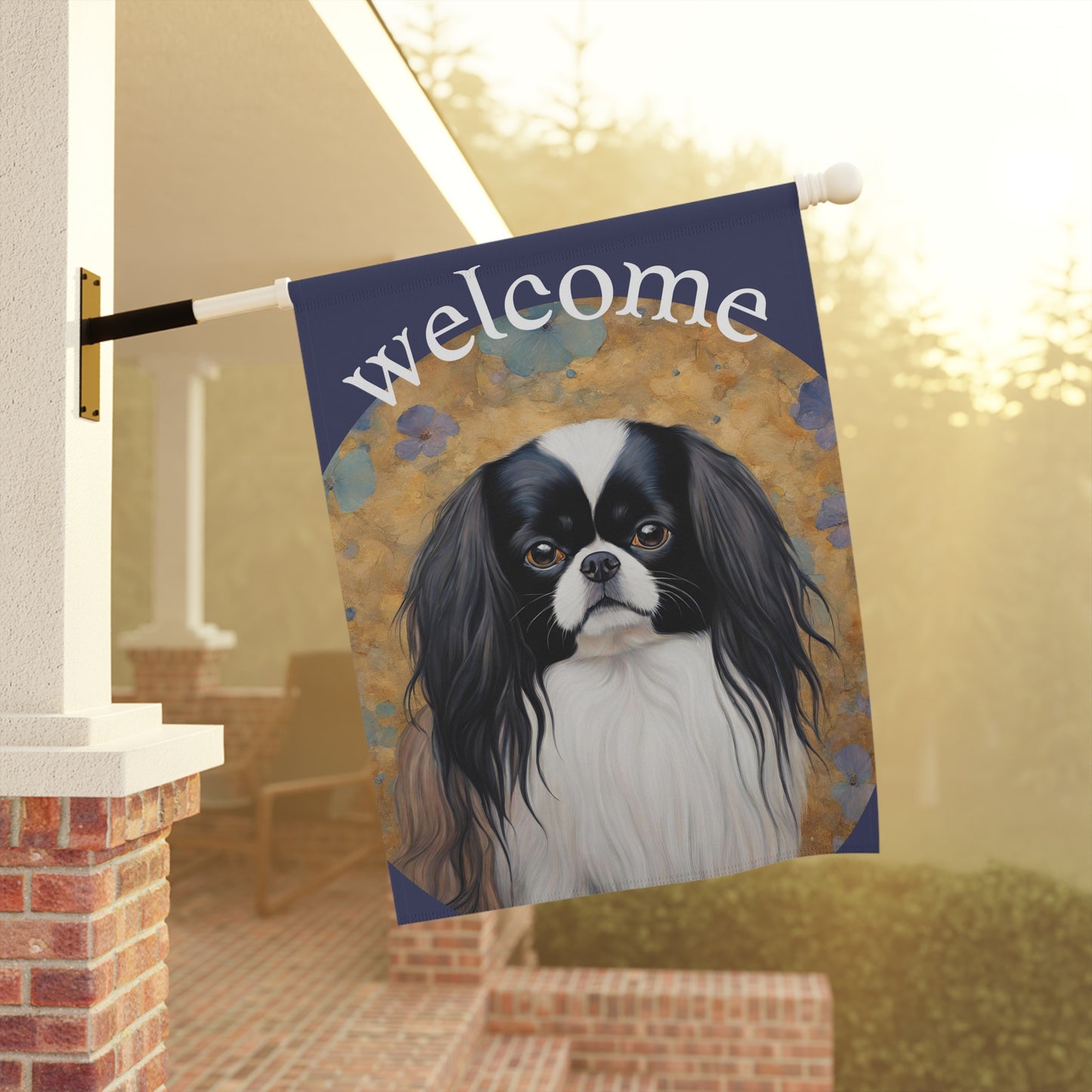 Japanese Chin Welcome 2-Sided Garden & House Flag/Banner