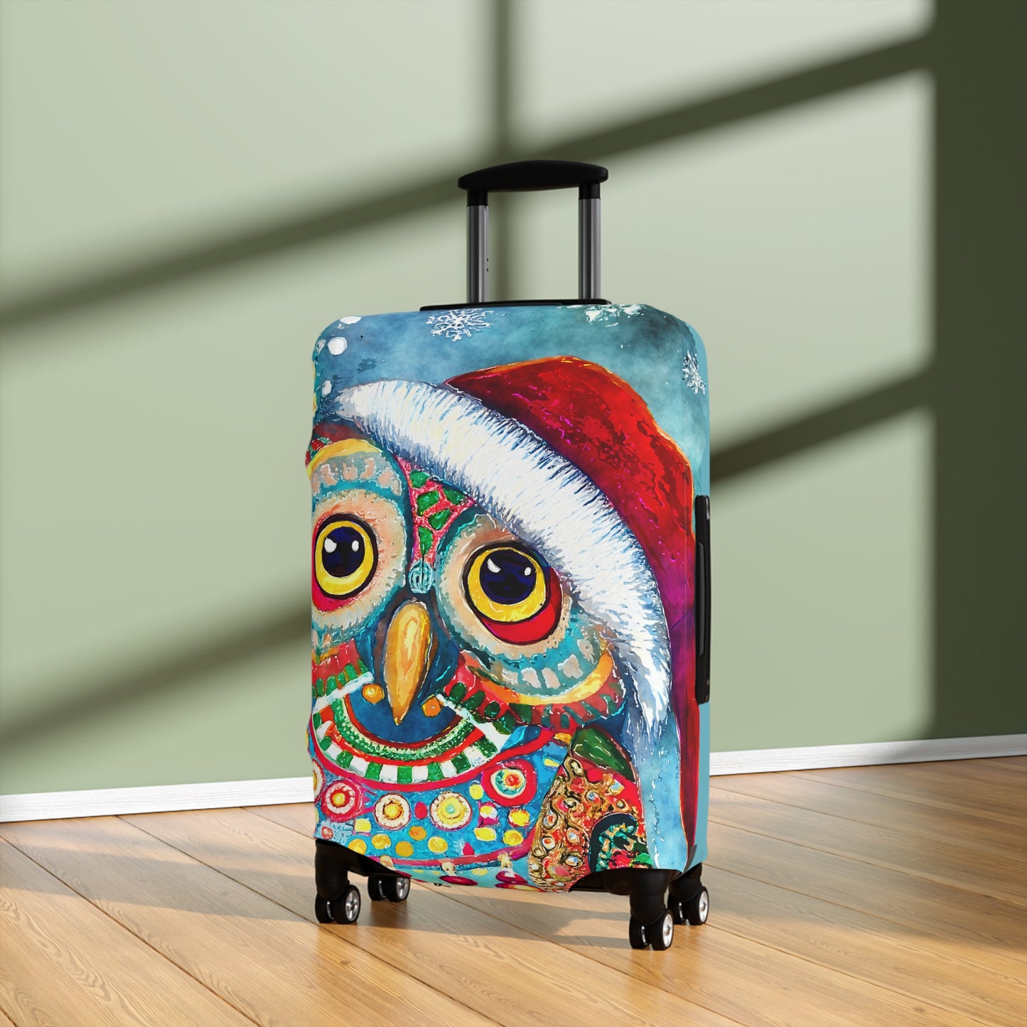 Owl in Santa Hat Christmas Art Luggage Cover