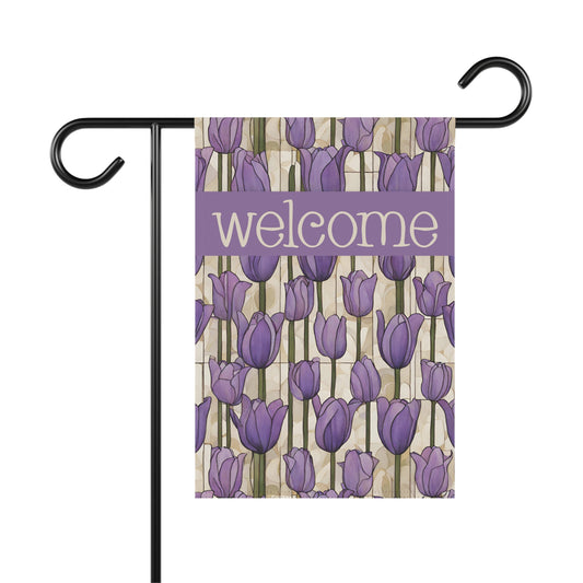 Lavender Tulips Welcome 2-Sided Garden & House Flag/Banner