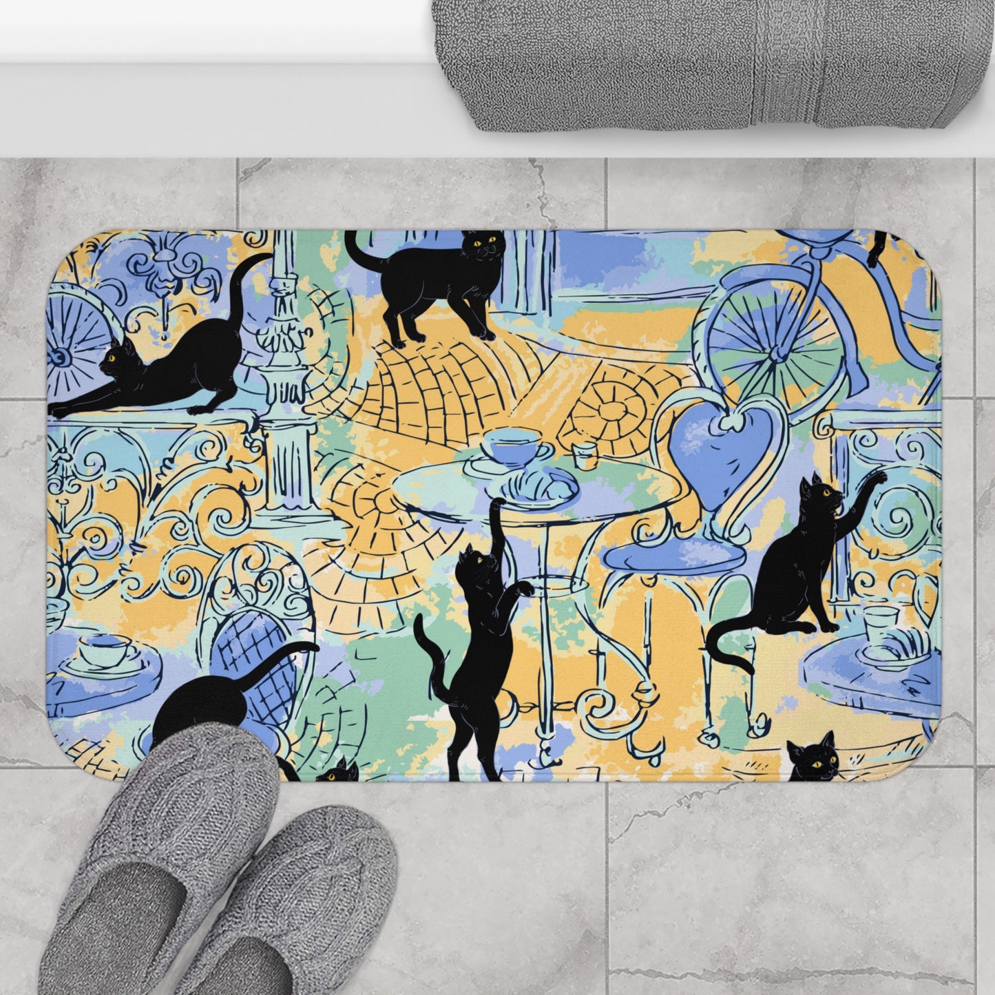 Paris Black Cats Microfiber Bath Mat