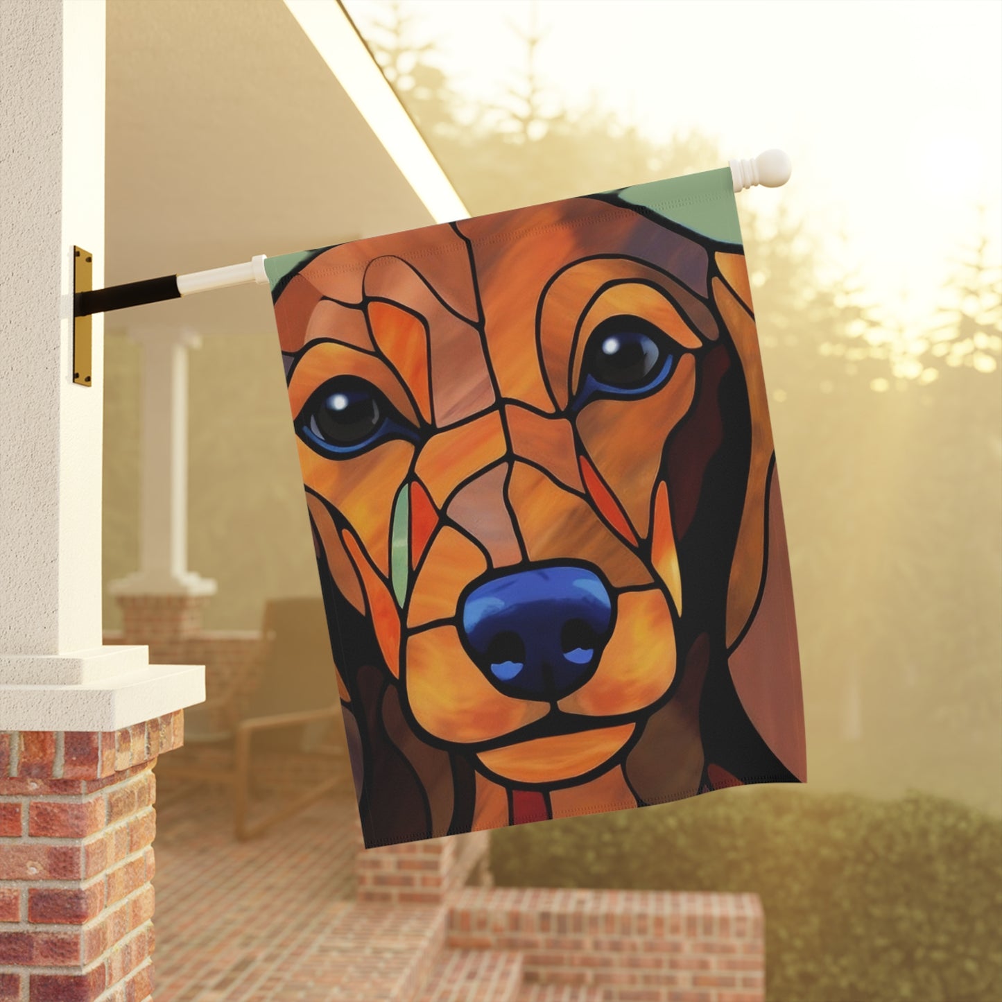 Dachshund Face Stained Glass 2-Sided Garden & House Flag/Banner