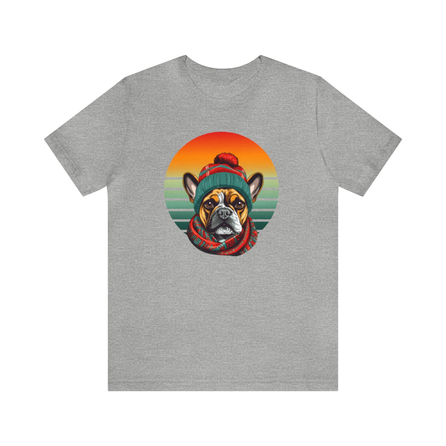 Retro French Bulldog in Hat & Scarf Unisex Jersey Short Sleeve Tee