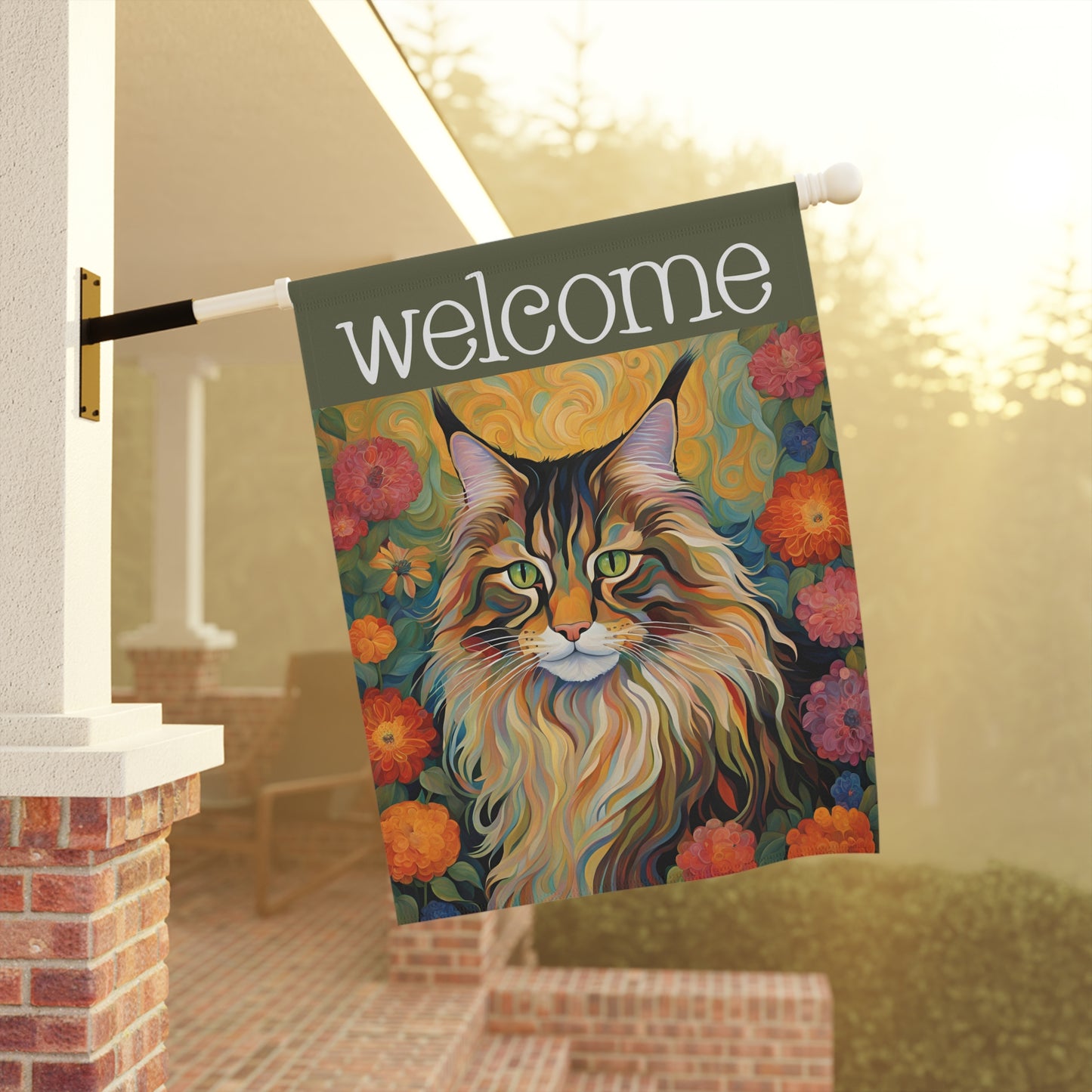 Maine Coon Cat Welcome 2-Sided Garden & House Flag/Banner