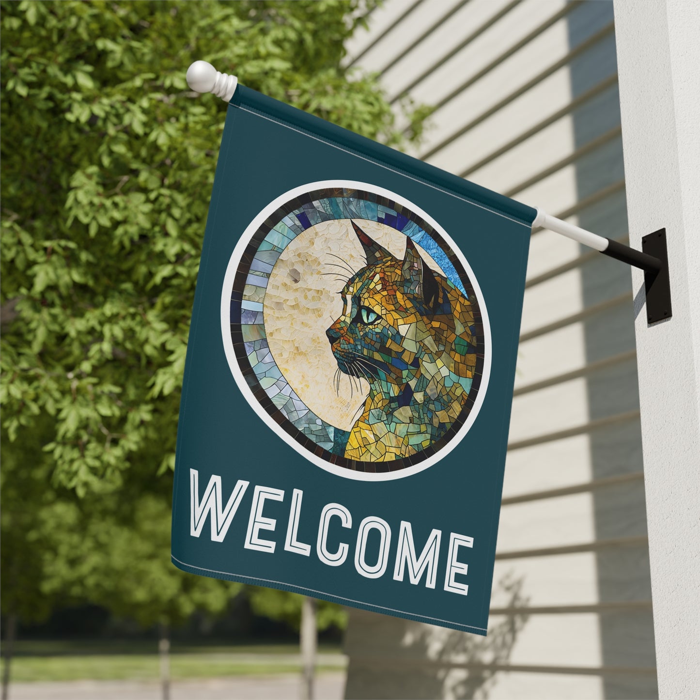 Mosaic Cat Welcome 2-Sided Garden & House Flag/Banner