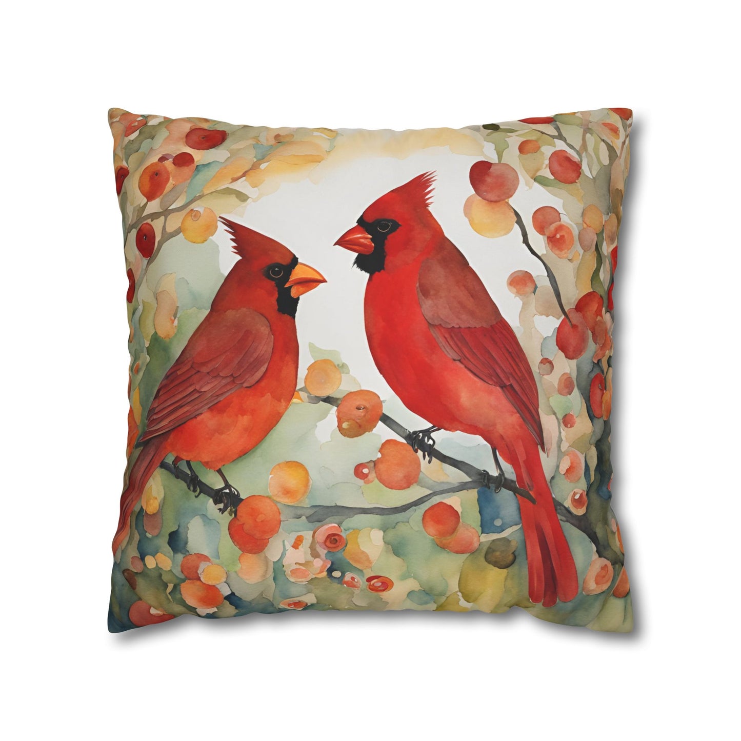 Autumn Cardinals Square Poly Canvas Pillowcase