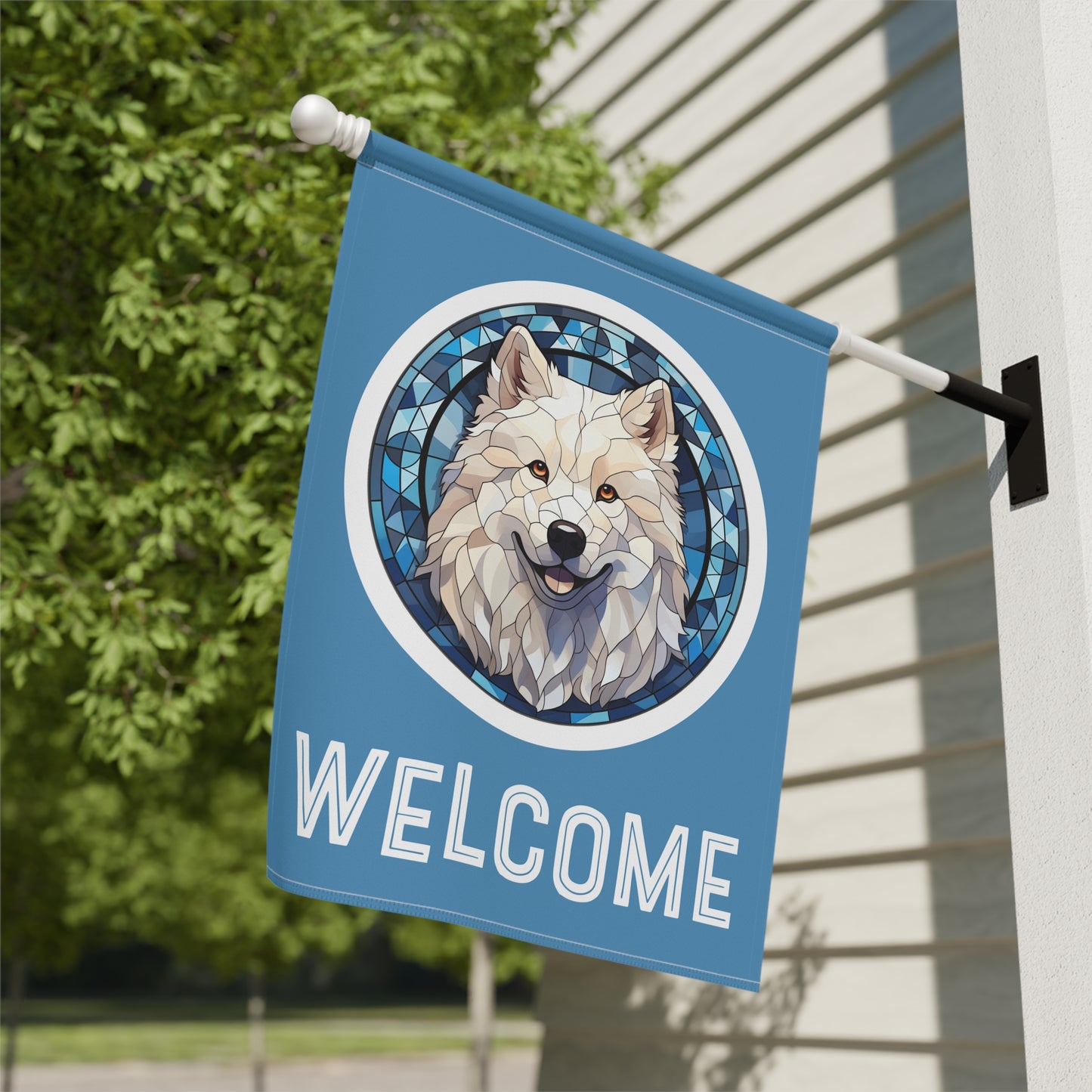 Samoyed Welcome @-Sided Garden & House Flag/Banner