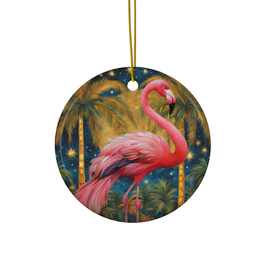 Glitzy Flamingo 3" Ceramic Ornaments, 2-Side Print, (1pc, 10pcs)