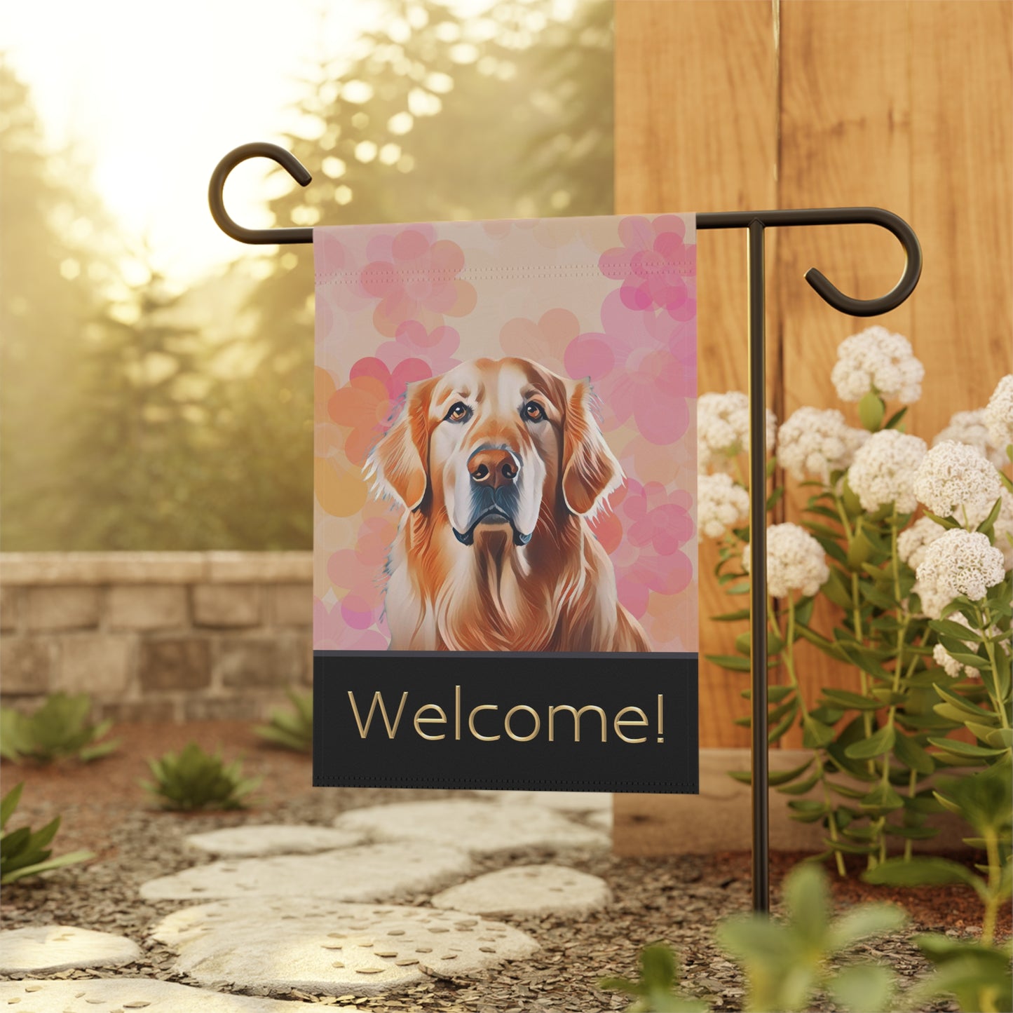 Golden Retriever Floral Welcome 2-Sided Garden & House Flag/Banner