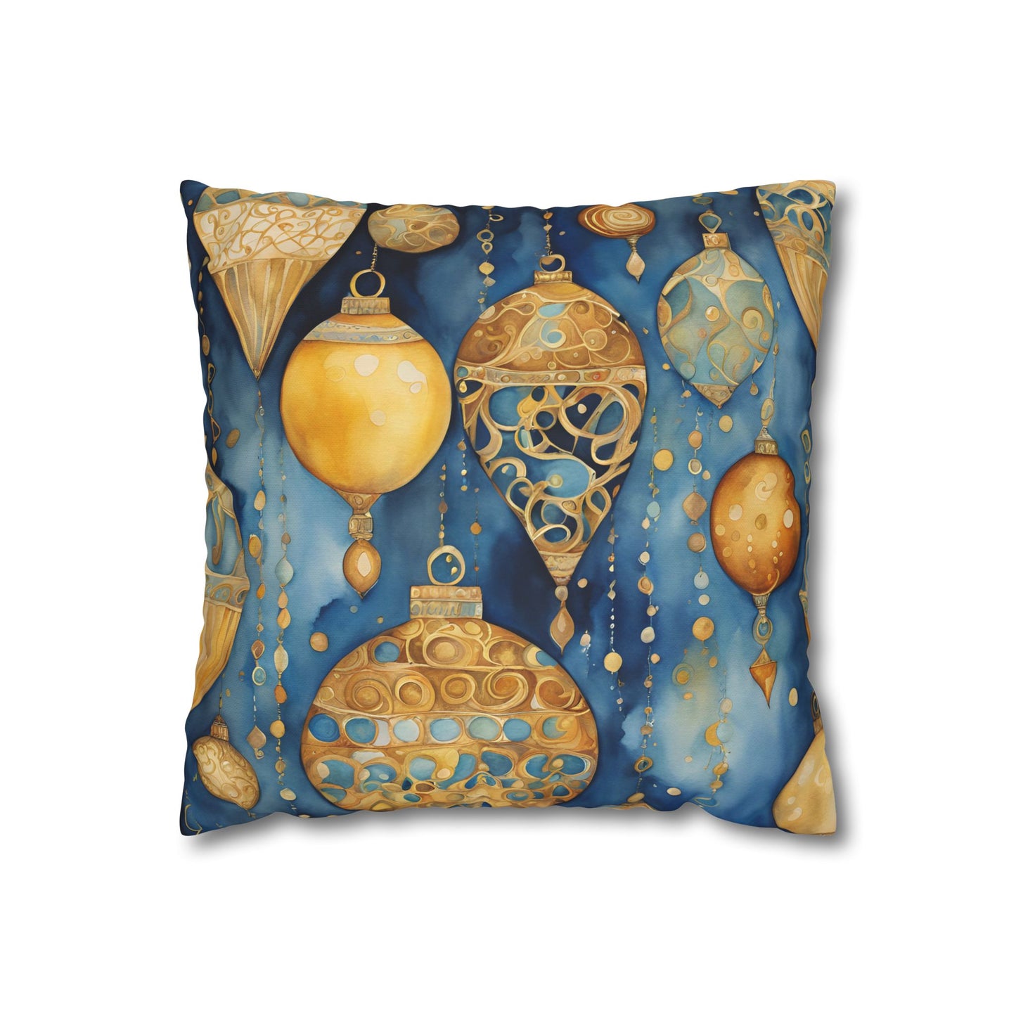 Gold Ornaments Abstract Watercolor Square Poly Canvas Pillowcase