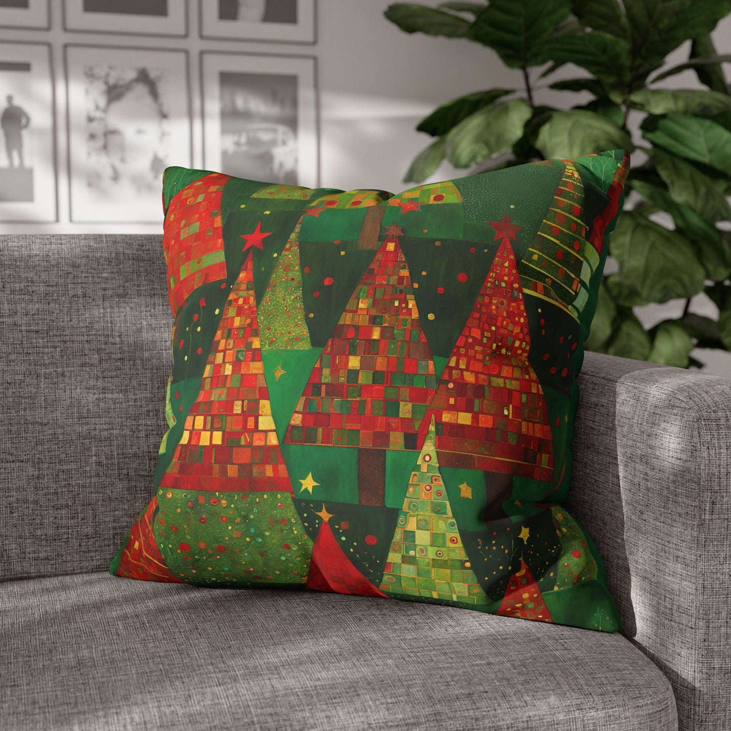 Christmas Tree Forest Square Poly Canvas Pillowcase