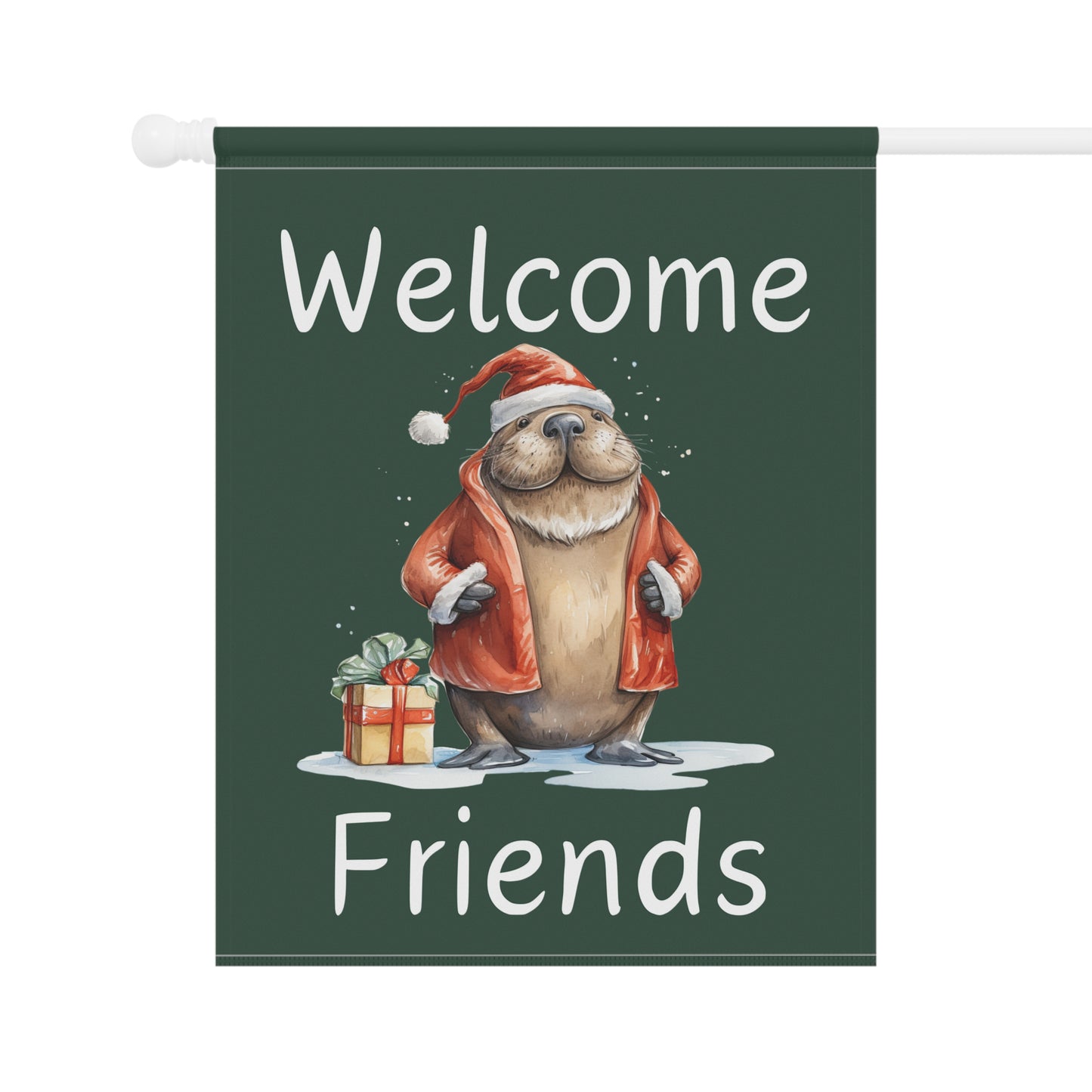 Walrus Santa Welcome Friends 2-Sided Garden & House Flag/Banner