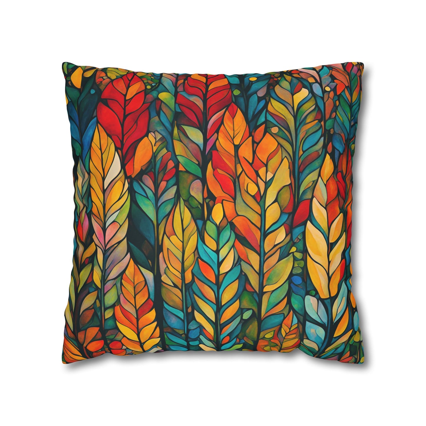 Feathered Foliage Square Poly Canvas Pillowcase